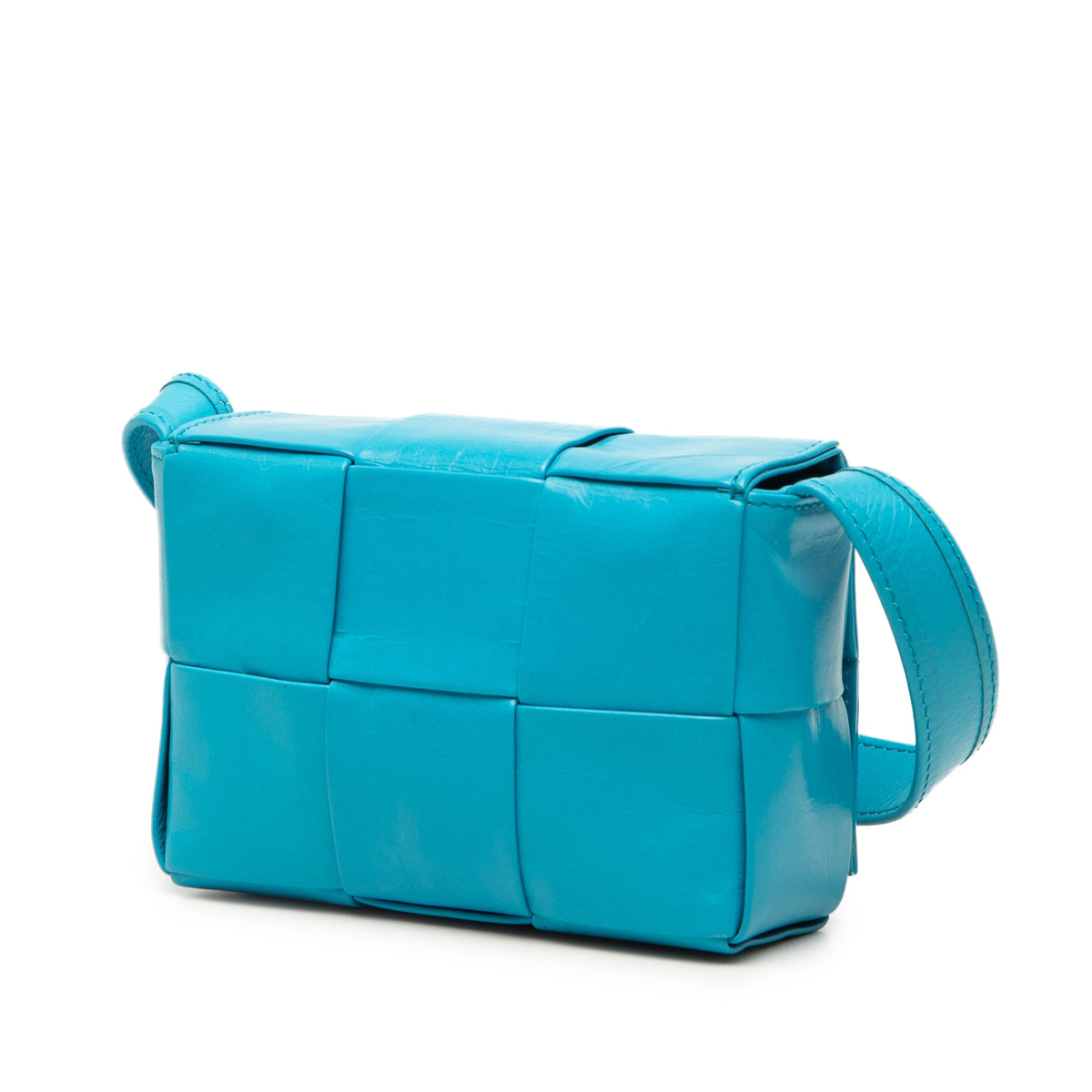 Bottega Veneta Candy Paper Calfskin Intrecciato Cassette Crossbody — Blue