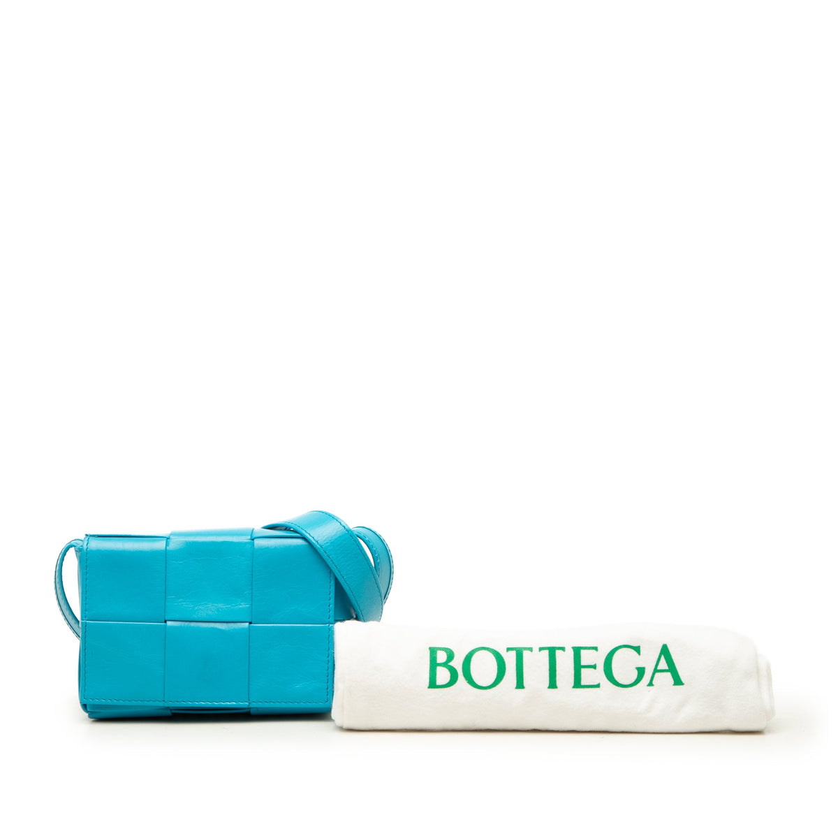 Bottega Veneta Candy Paper Calfskin Intrecciato Cassette Crossbody — Blue