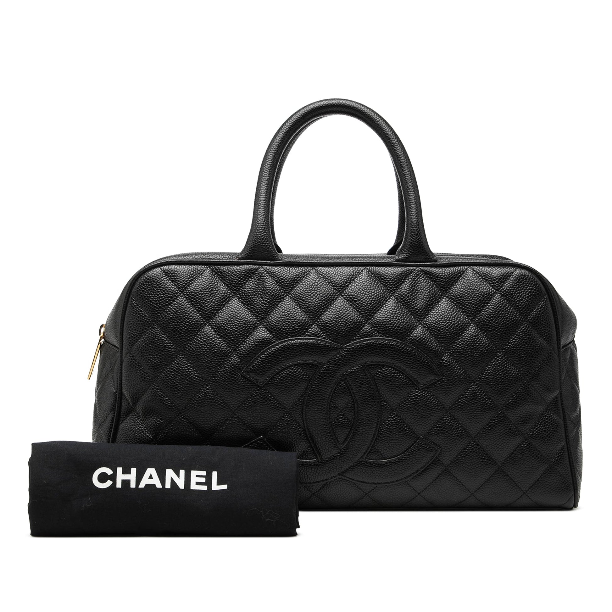 Chanel Large CC Quilted Caviar Bowler Bag