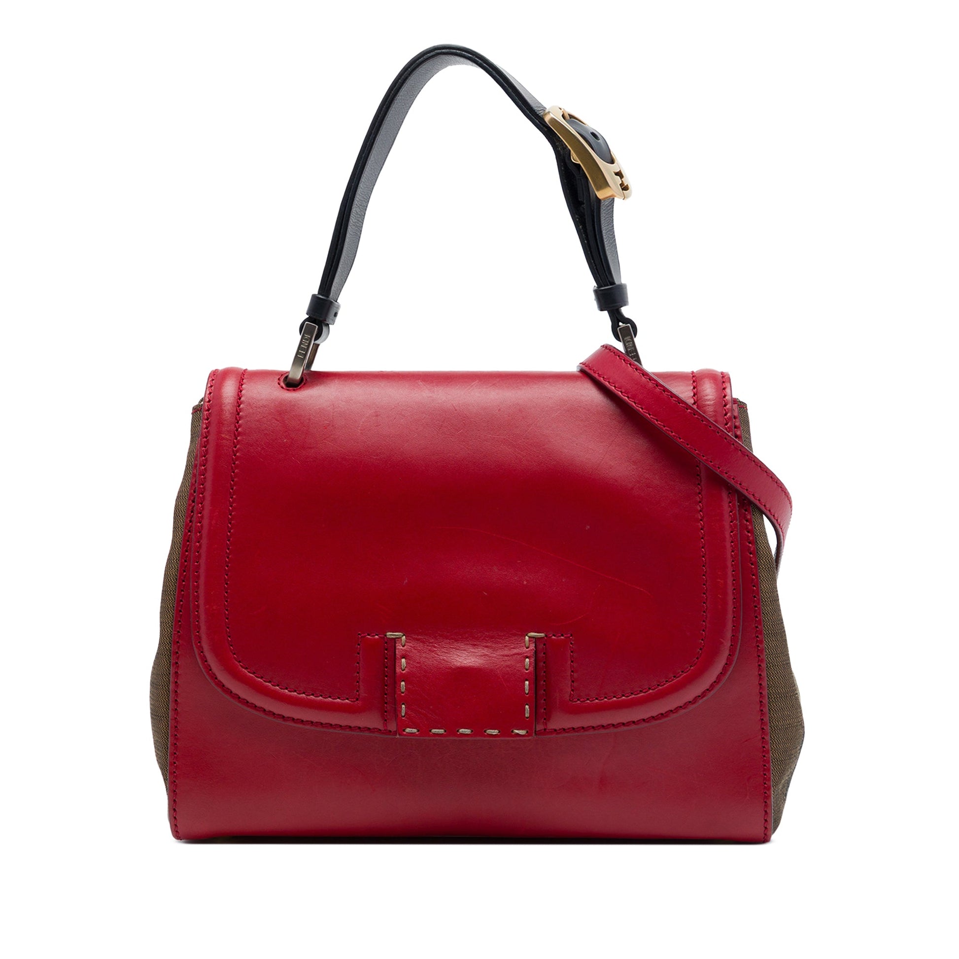 Fendi Leather and Pequin Canvas Selleria Silvana Satchel