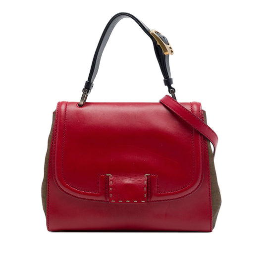 Fendi Leather and Pequin Canvas Selleria Silvana Satchel