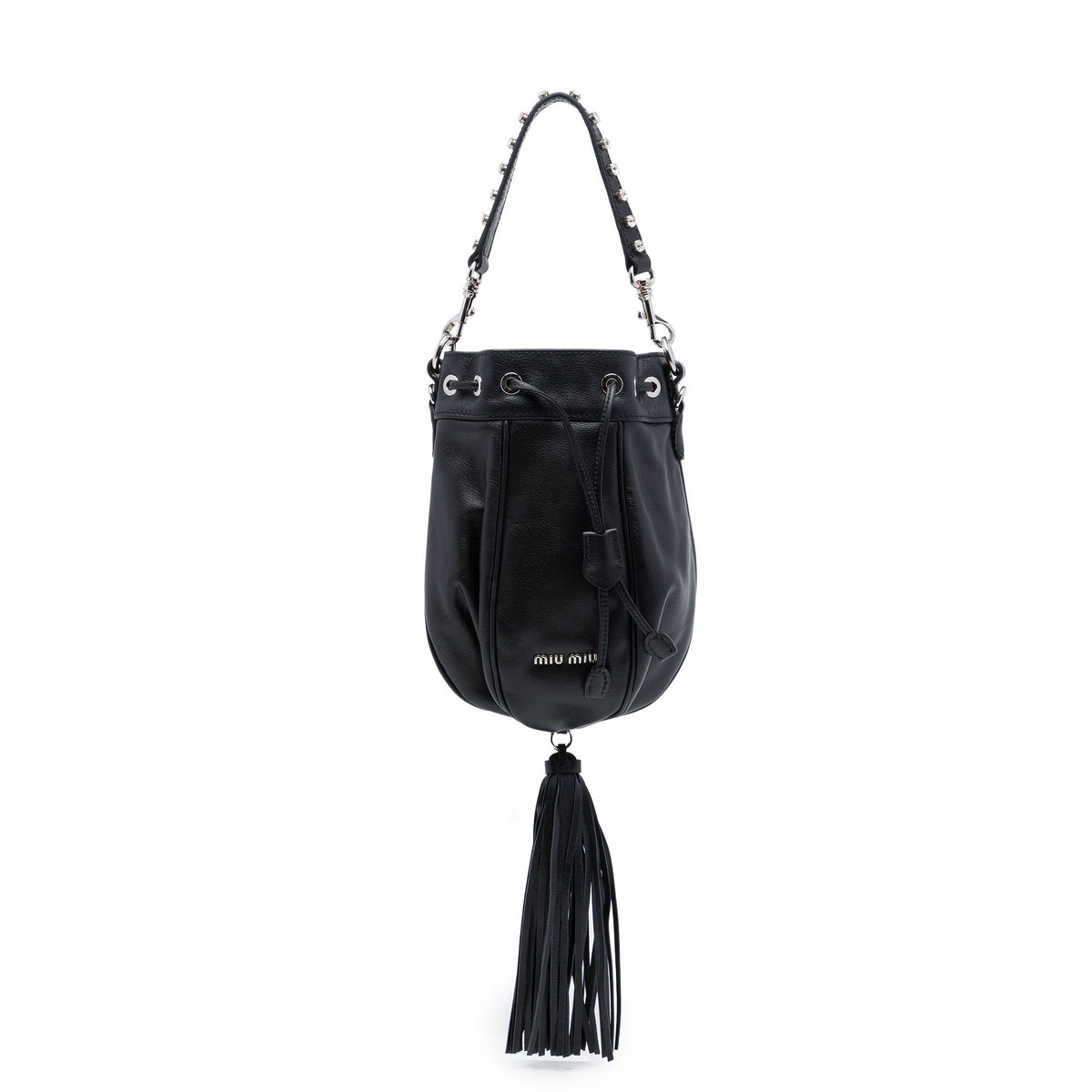 Miu Miu Nappa Crystal Embellished Handle Bucket Bag