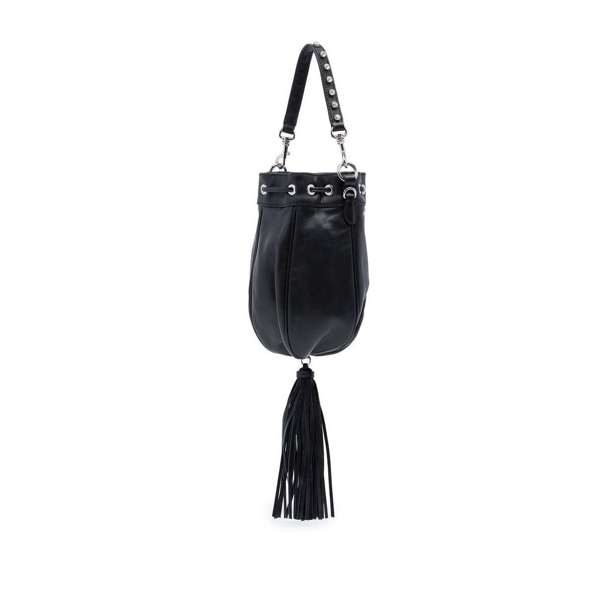 Miu Miu Nappa Crystal Embellished Handle Bucket Bag