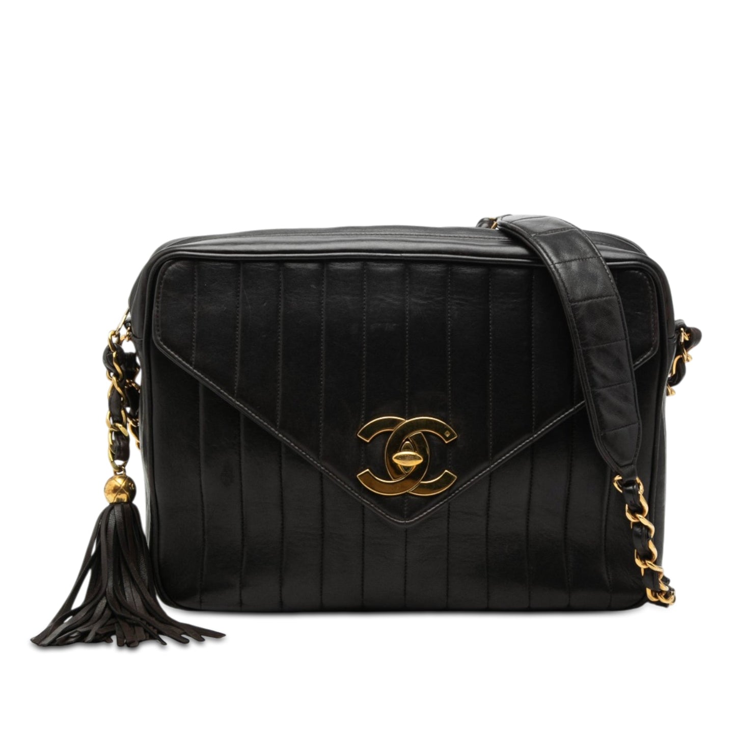 Chanel CC Vertical Quilted Lambskin Tassel Flap Camera Bag