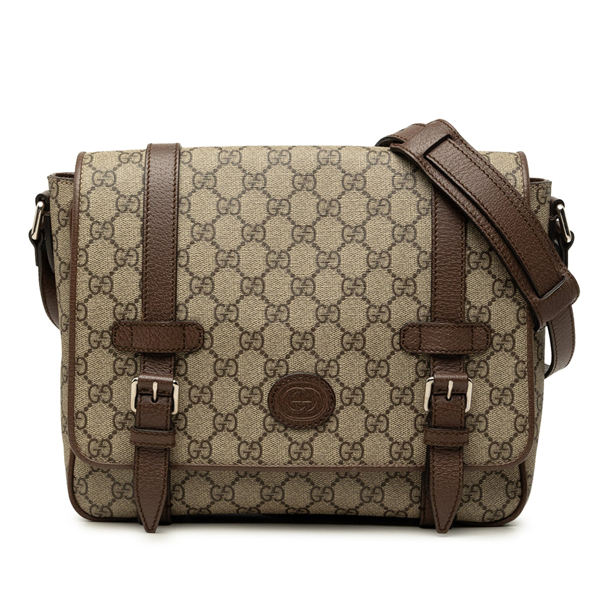 Gucci GG Supreme Textured Dollar Calfskin Retro Interlocking G Flap Messenger Bag