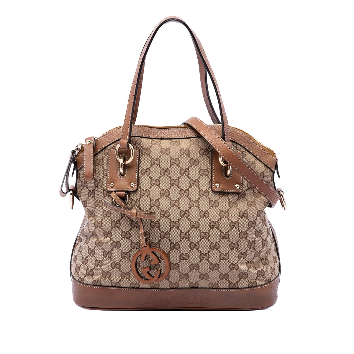 Gucci Medium GG Canvas Charm Dome Satchel — Beige