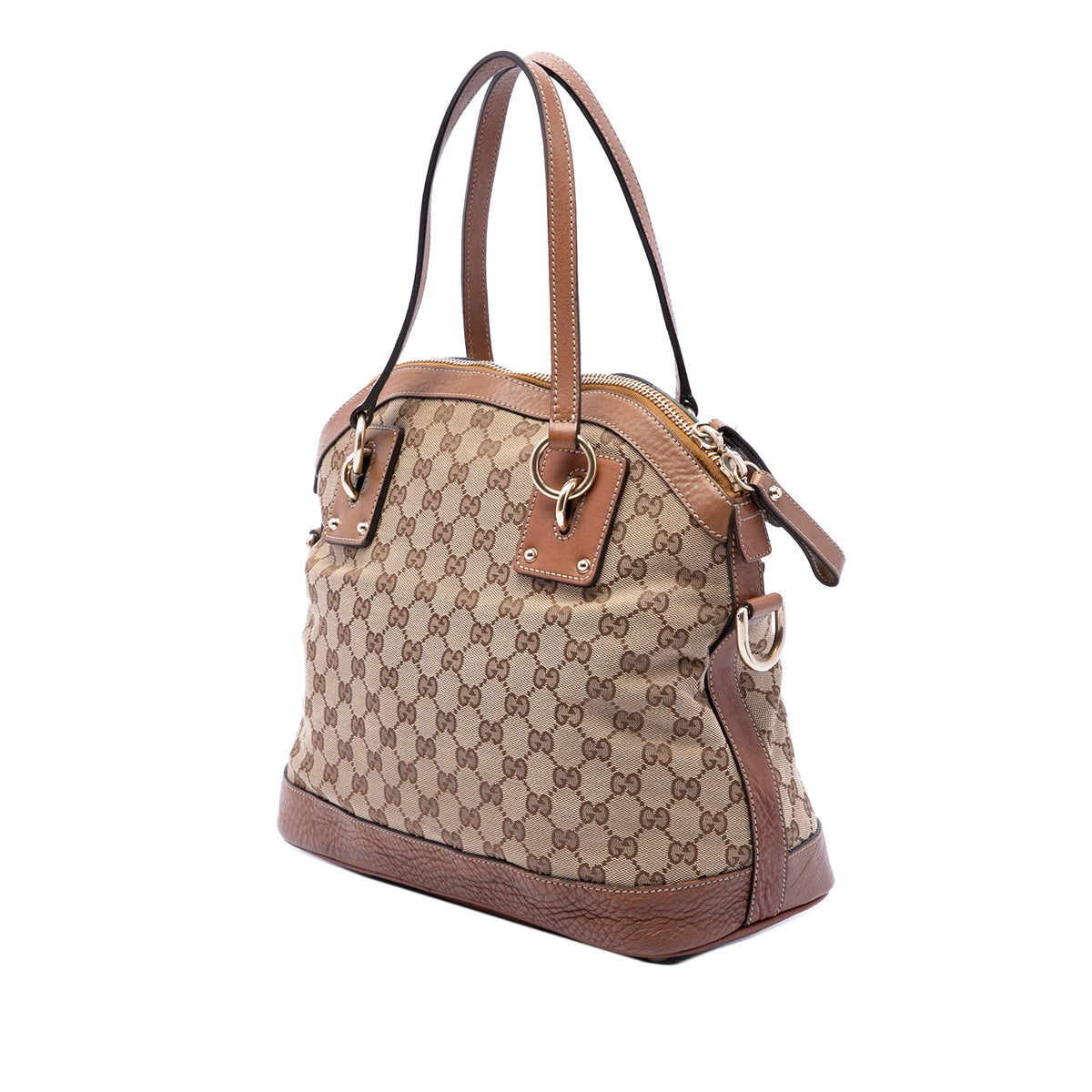Gucci Medium GG Canvas Charm Dome Satchel — Beige