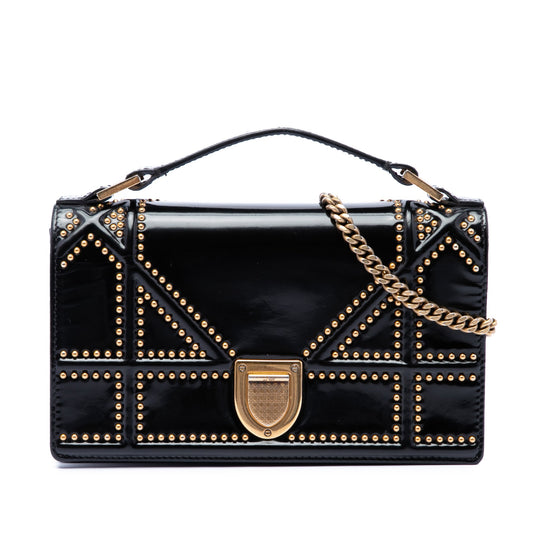 Dior Studded Patent Diorama Top Handle Wallet on Chain