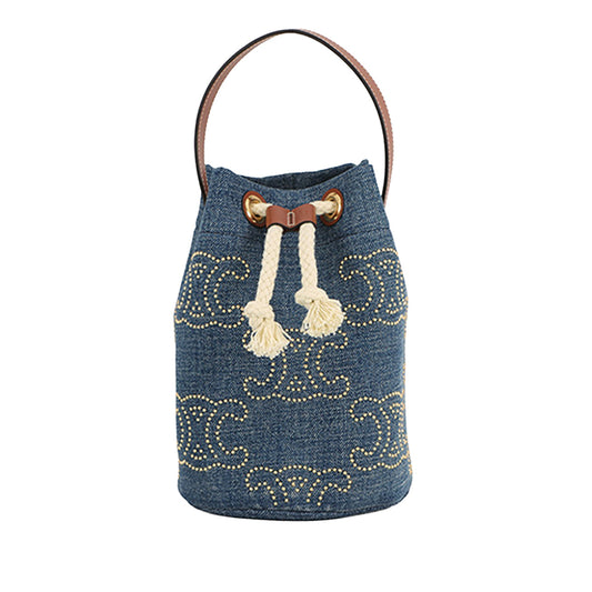 Celine Small Denim Triomphe Drawstring Bucket Bag