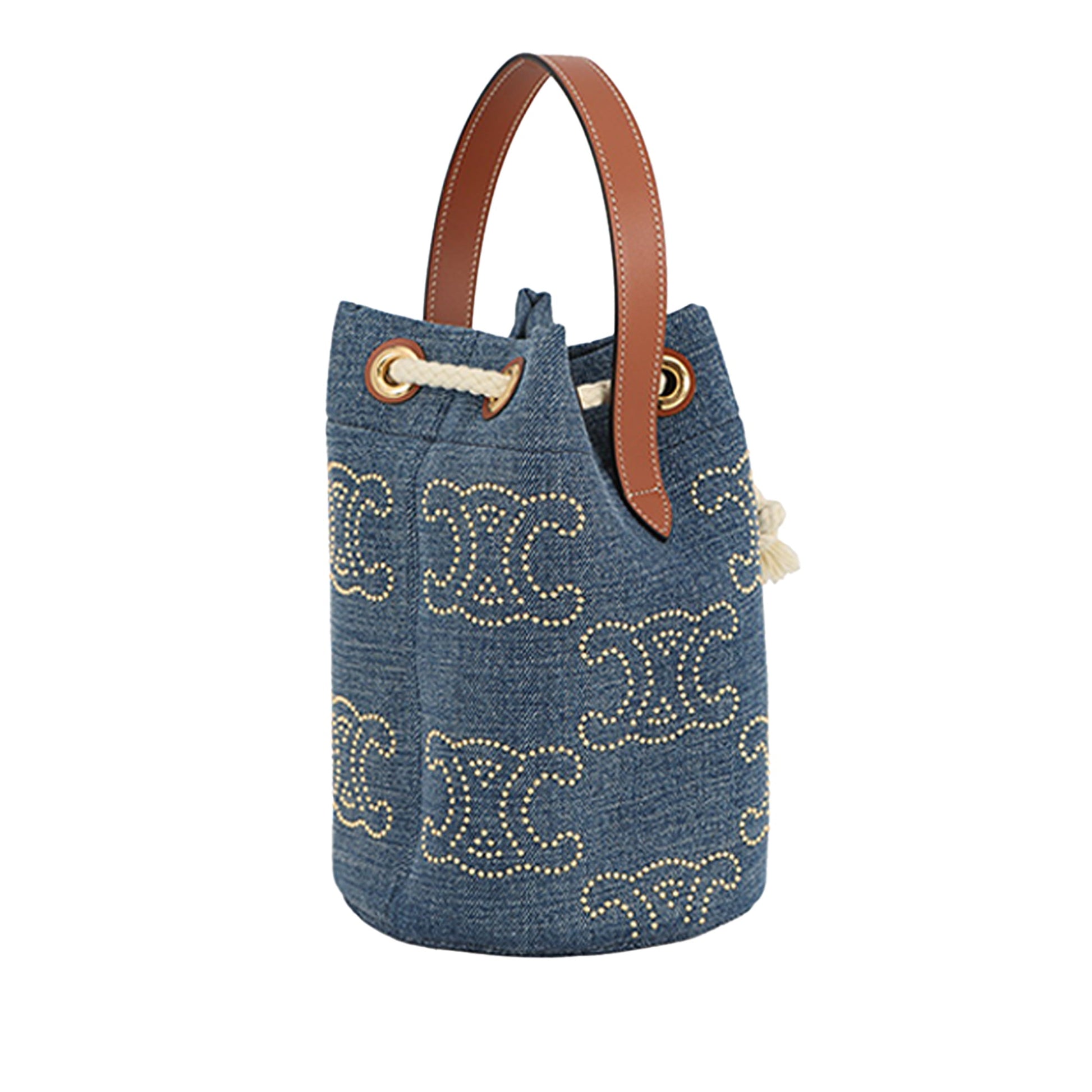 Celine Small Denim Triomphe Drawstring Bucket Bag