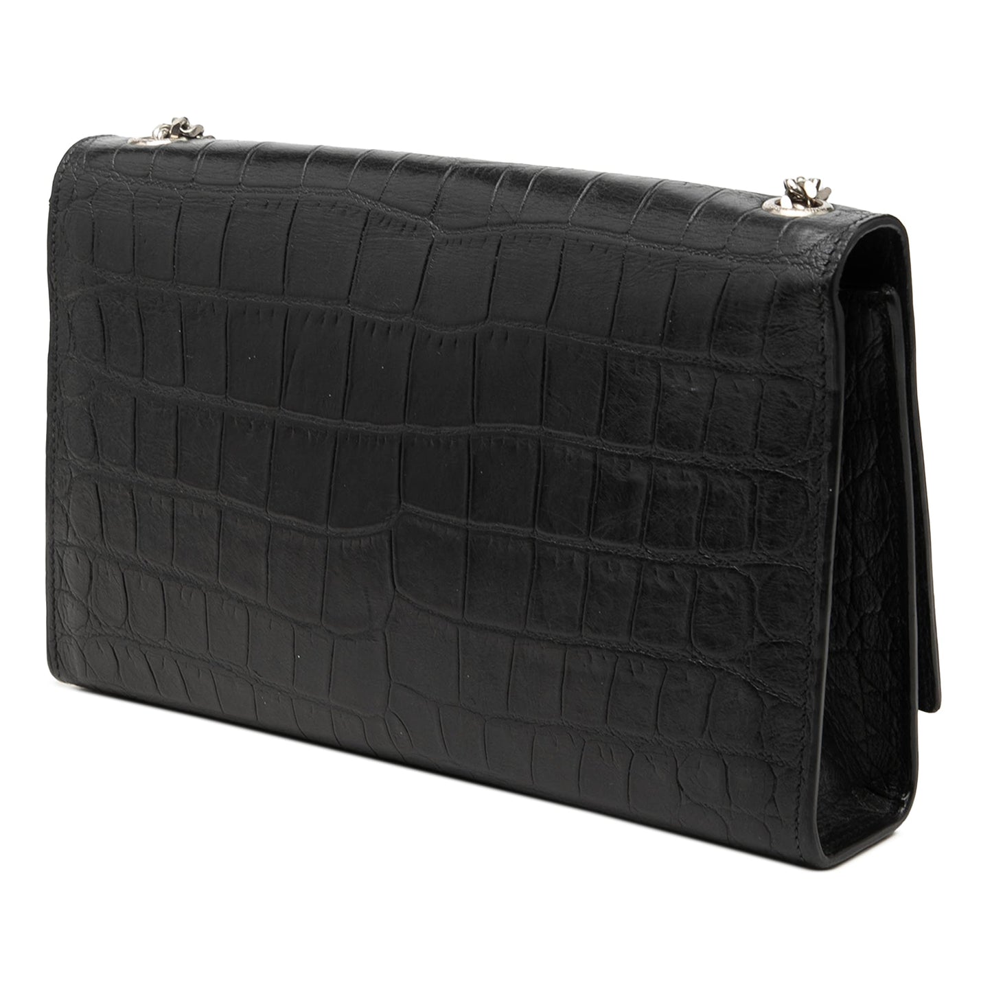 Saint Laurent Medium Croc Embossed Leather Monogram Kate Tassel Crossbody