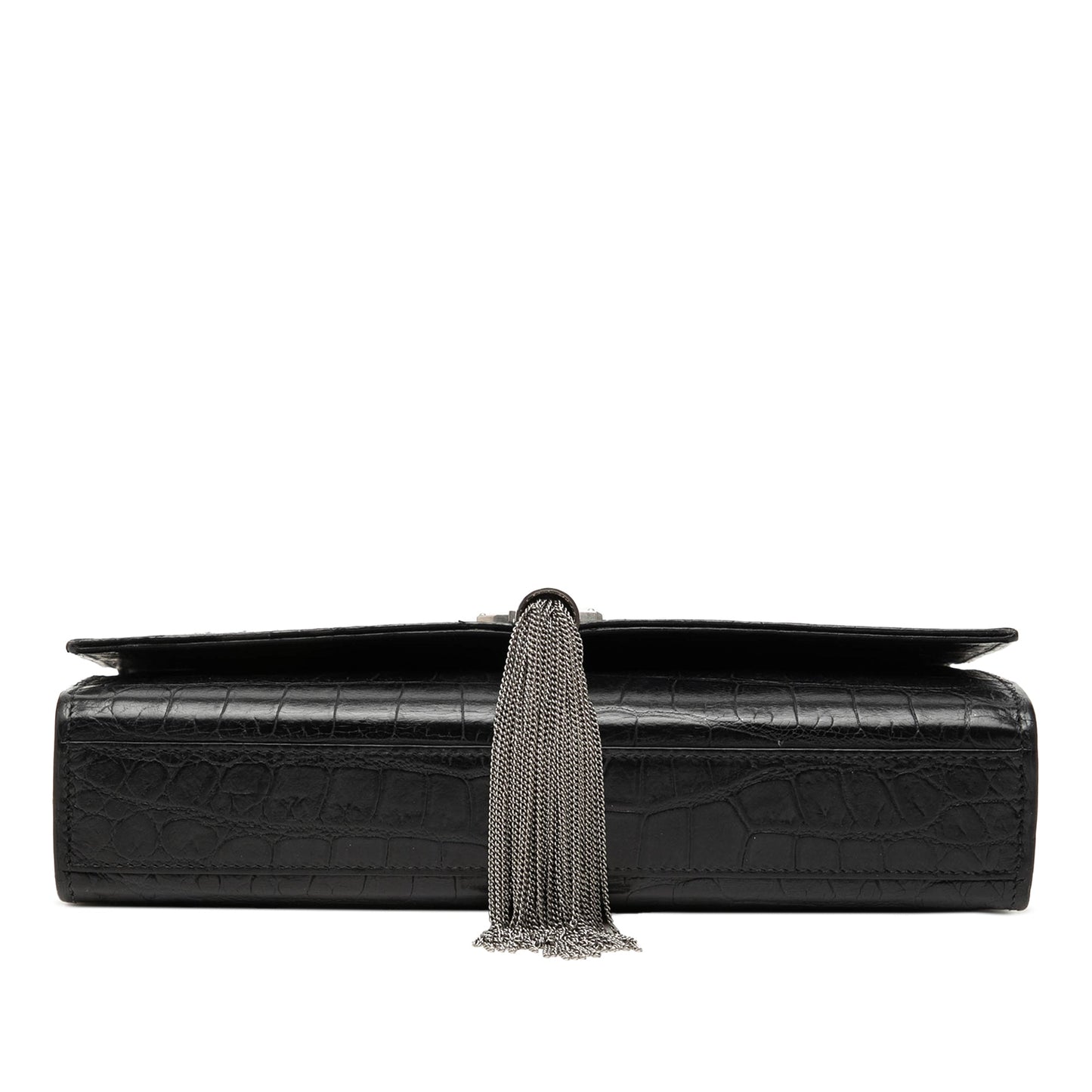 Saint Laurent Medium Croc Embossed Leather Monogram Kate Tassel Crossbody