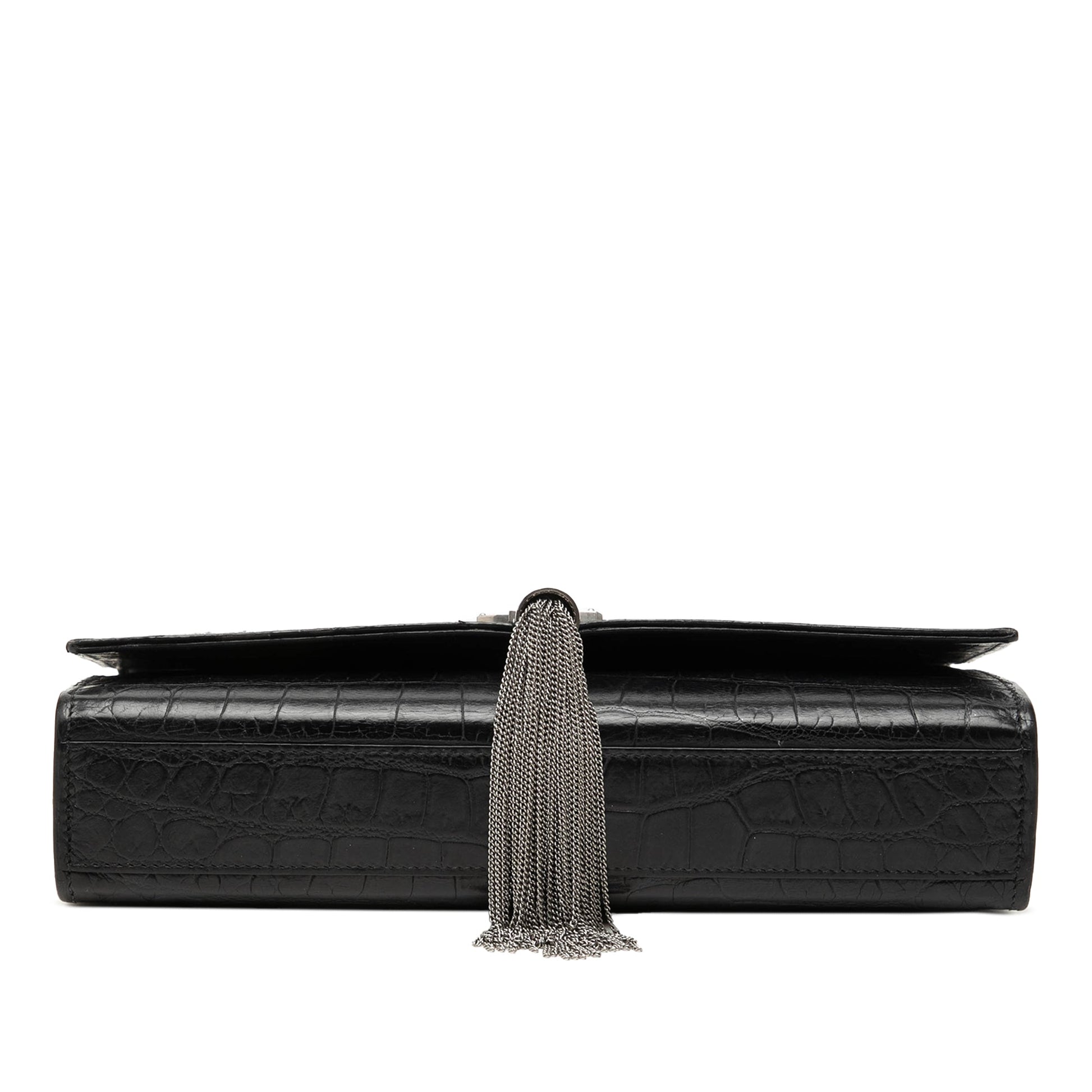 Saint Laurent Medium Croc Embossed Leather Monogram Kate Tassel Crossbody