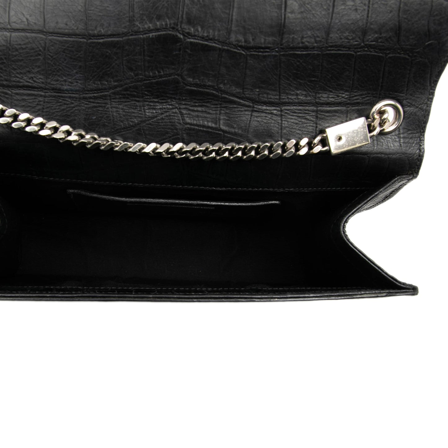 Saint Laurent Medium Croc Embossed Leather Monogram Kate Tassel Crossbody