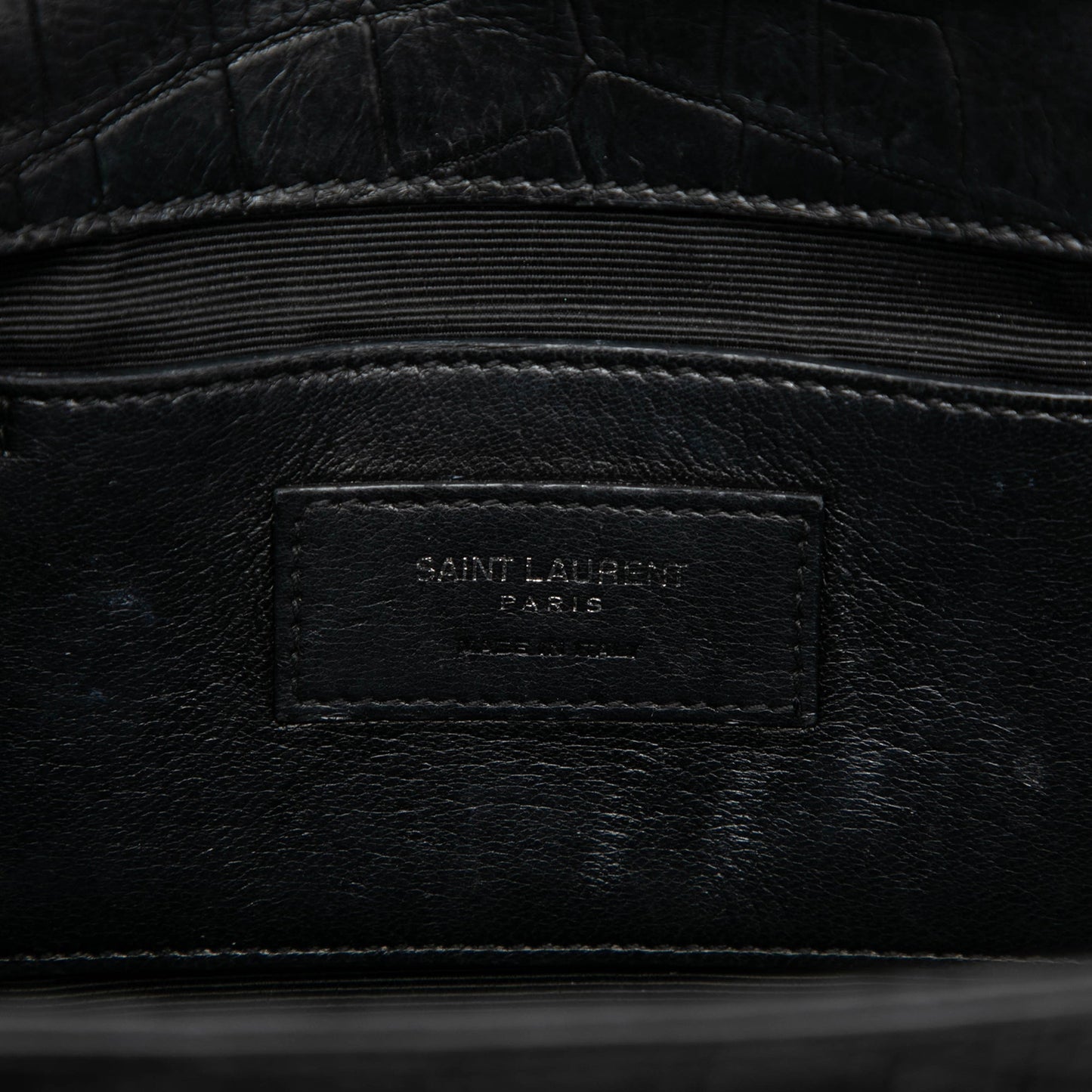Saint Laurent Medium Croc Embossed Leather Monogram Kate Tassel Crossbody