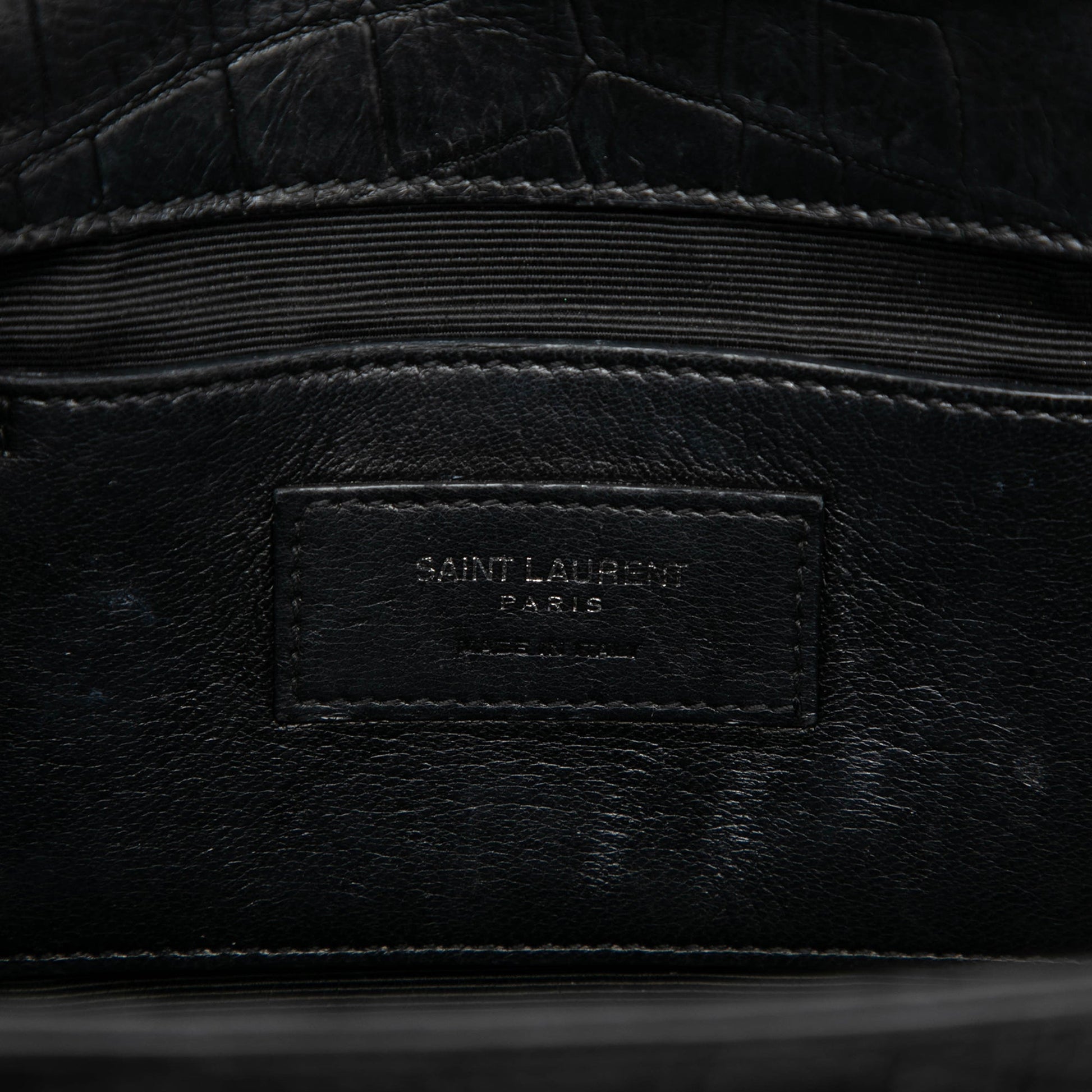 Saint Laurent Medium Croc Embossed Leather Monogram Kate Tassel Crossbody