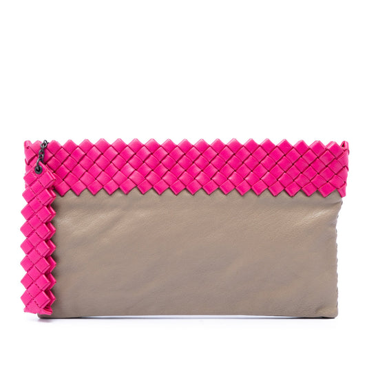 Bottega Veneta Intrecciato Trimmed Bicolor Nappa Clutch