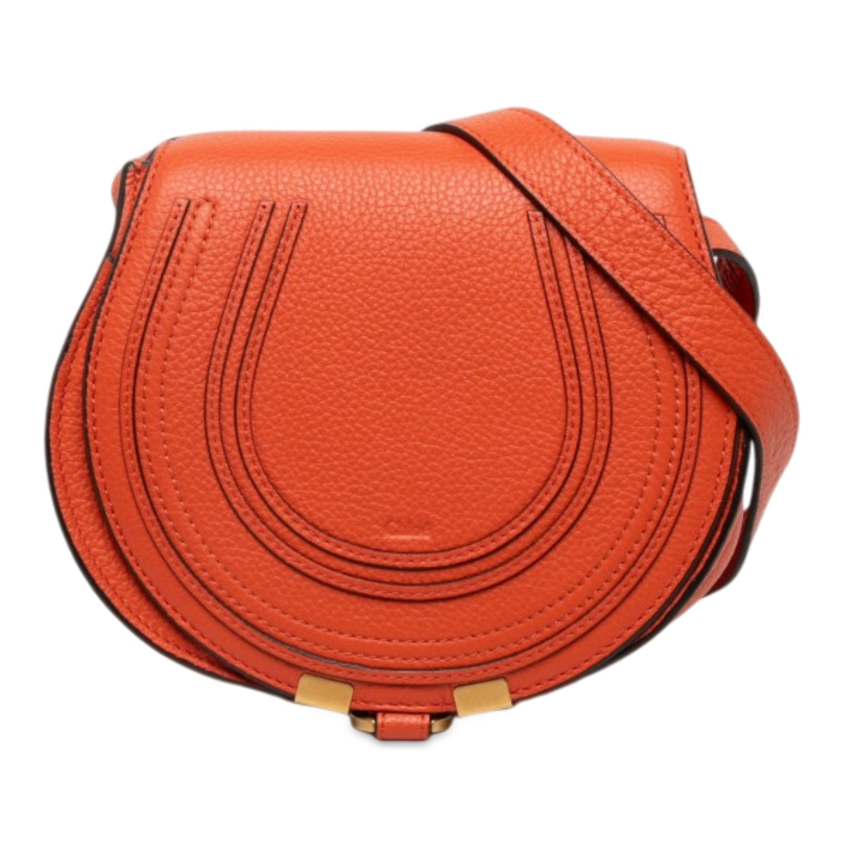 Chloé Small Grained Leather Marcie Saddle Crossbody — Orange