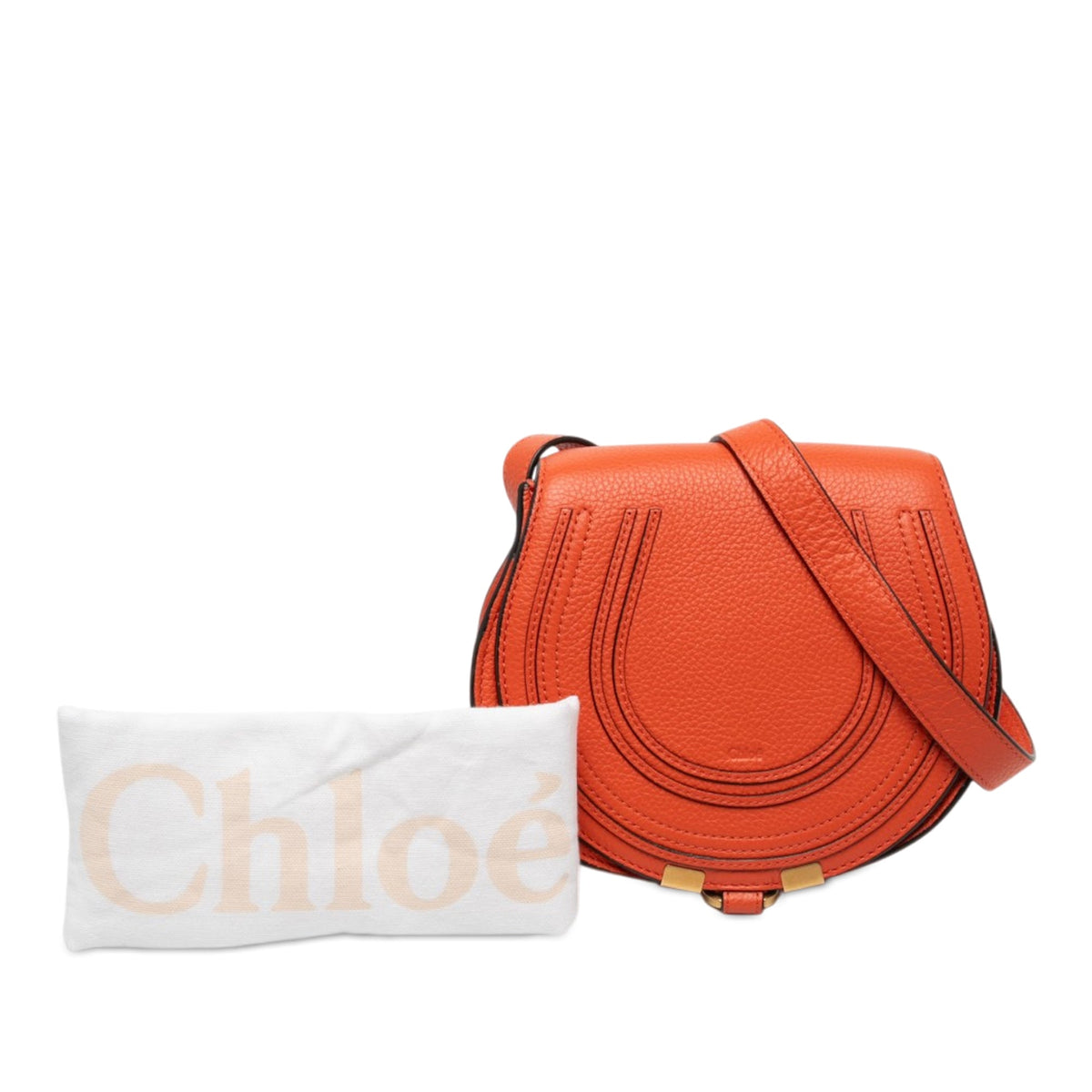 Chloé Small Grained Leather Marcie Saddle Crossbody — Orange