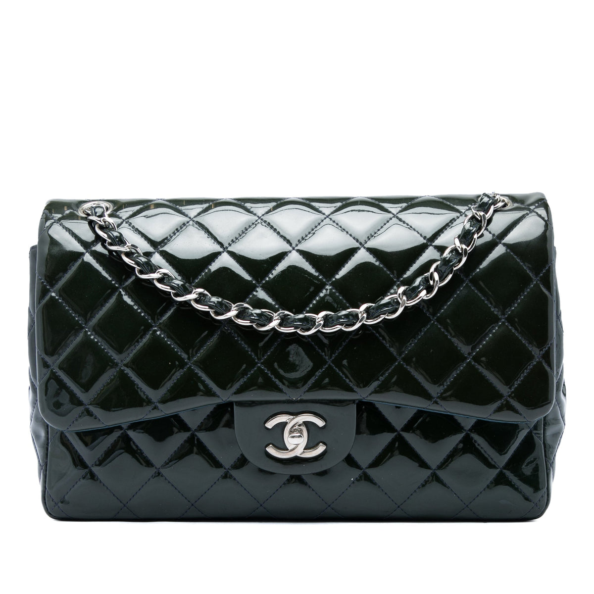 Chanel Jumbo Classic Patent Double Flap — Green