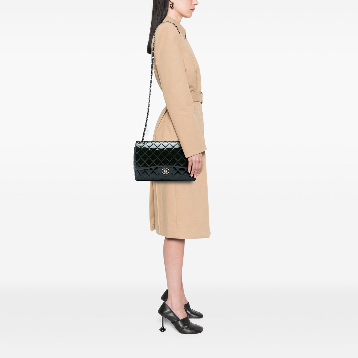 Chanel Jumbo Classic Patent Double Flap — Green