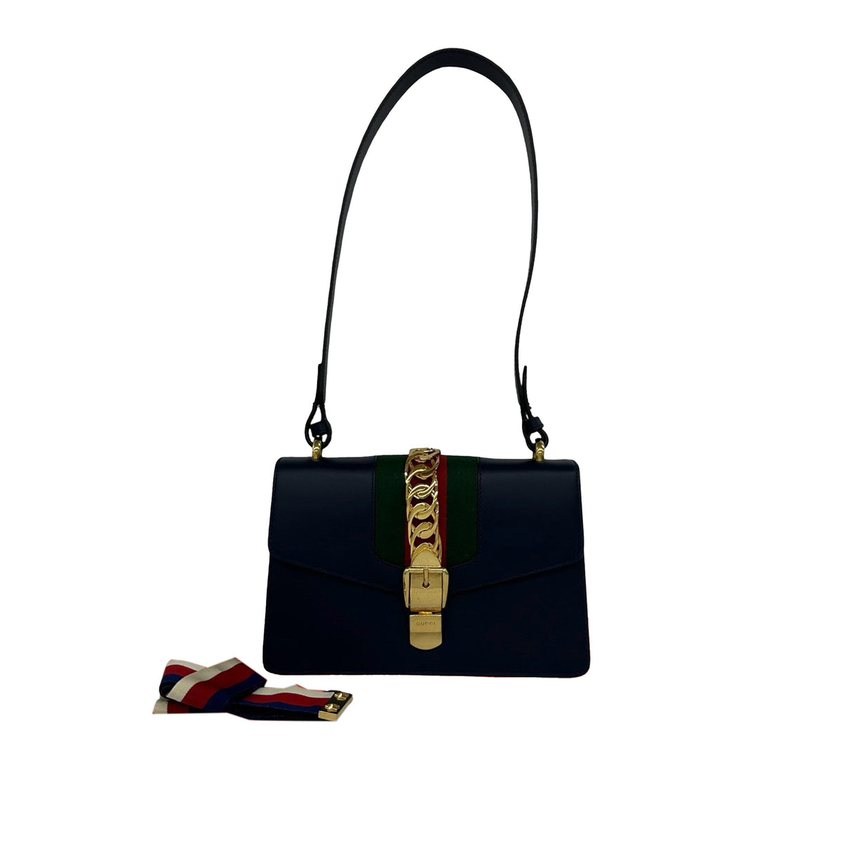Gucci Small Calfskin Web Sylvie Satchel