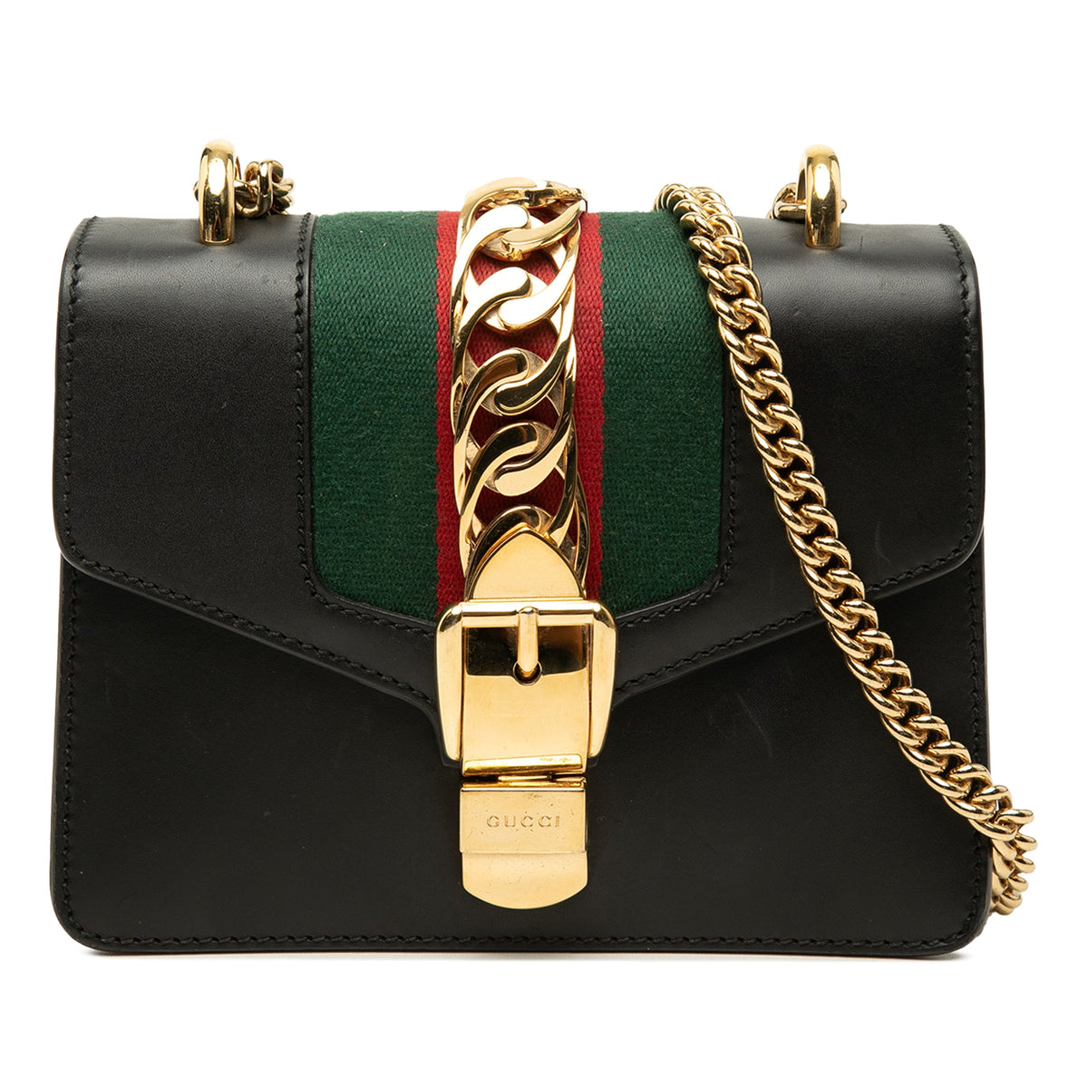 Gucci Mini Calfskin Web Sylvie Chain Satchel
