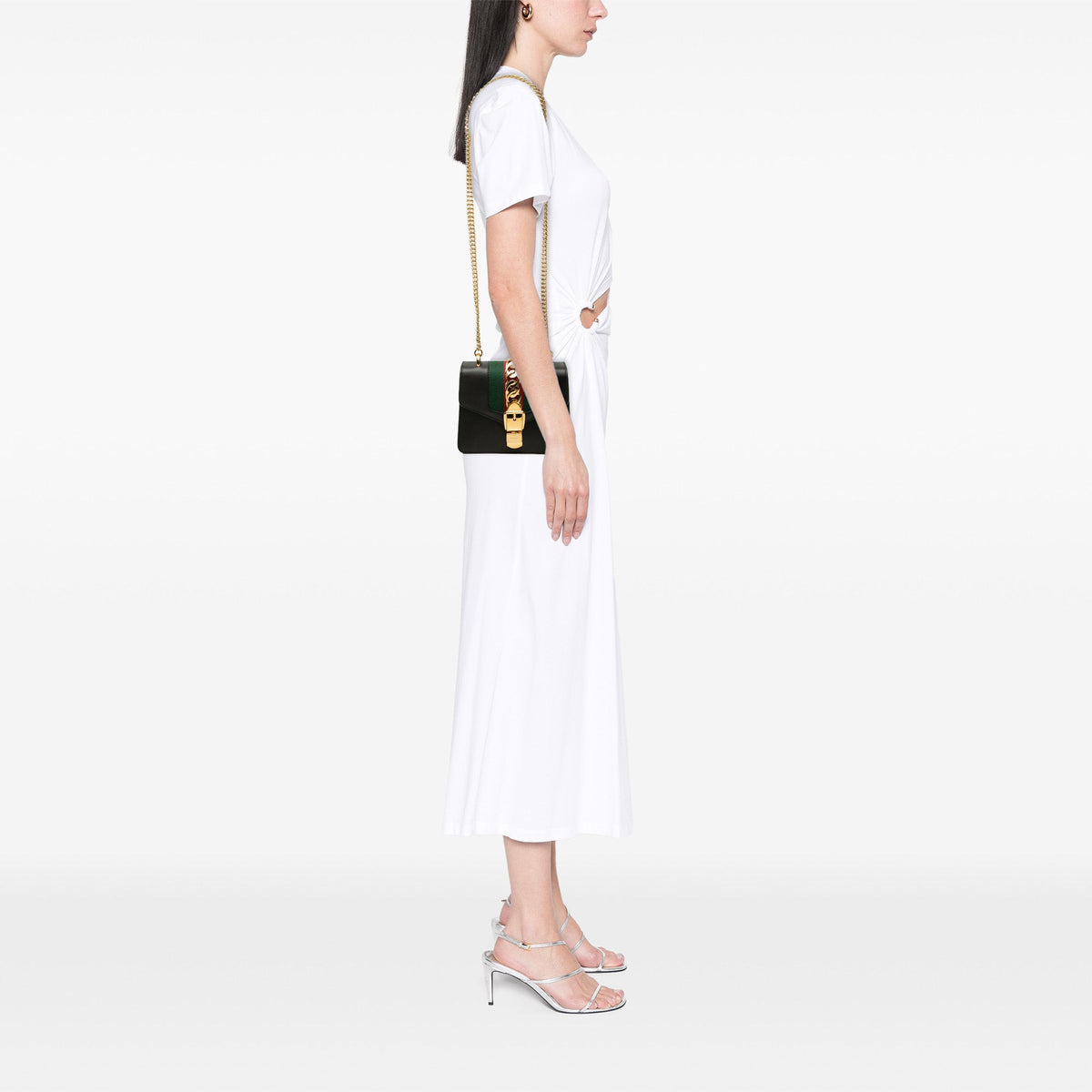 Gucci Mini Calfskin Web Sylvie Chain Satchel