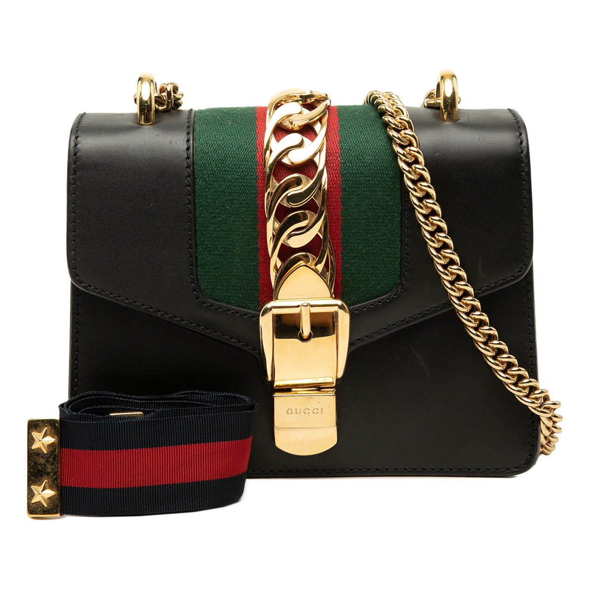 Gucci Mini Calfskin Web Sylvie Chain Satchel