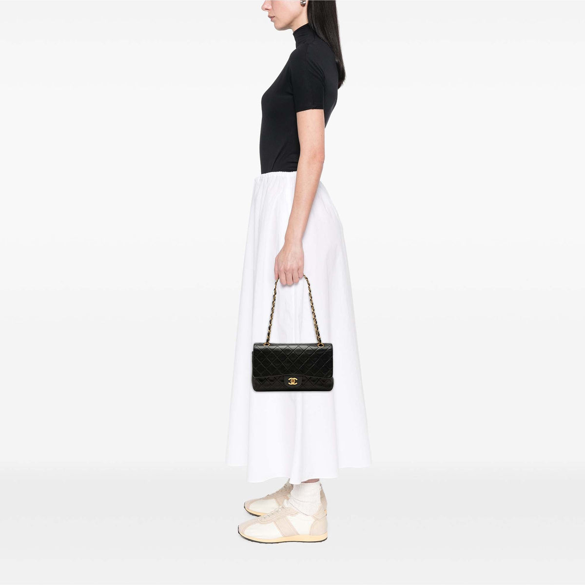 Chanel Medium Classic Lambskin Double Flap — Black