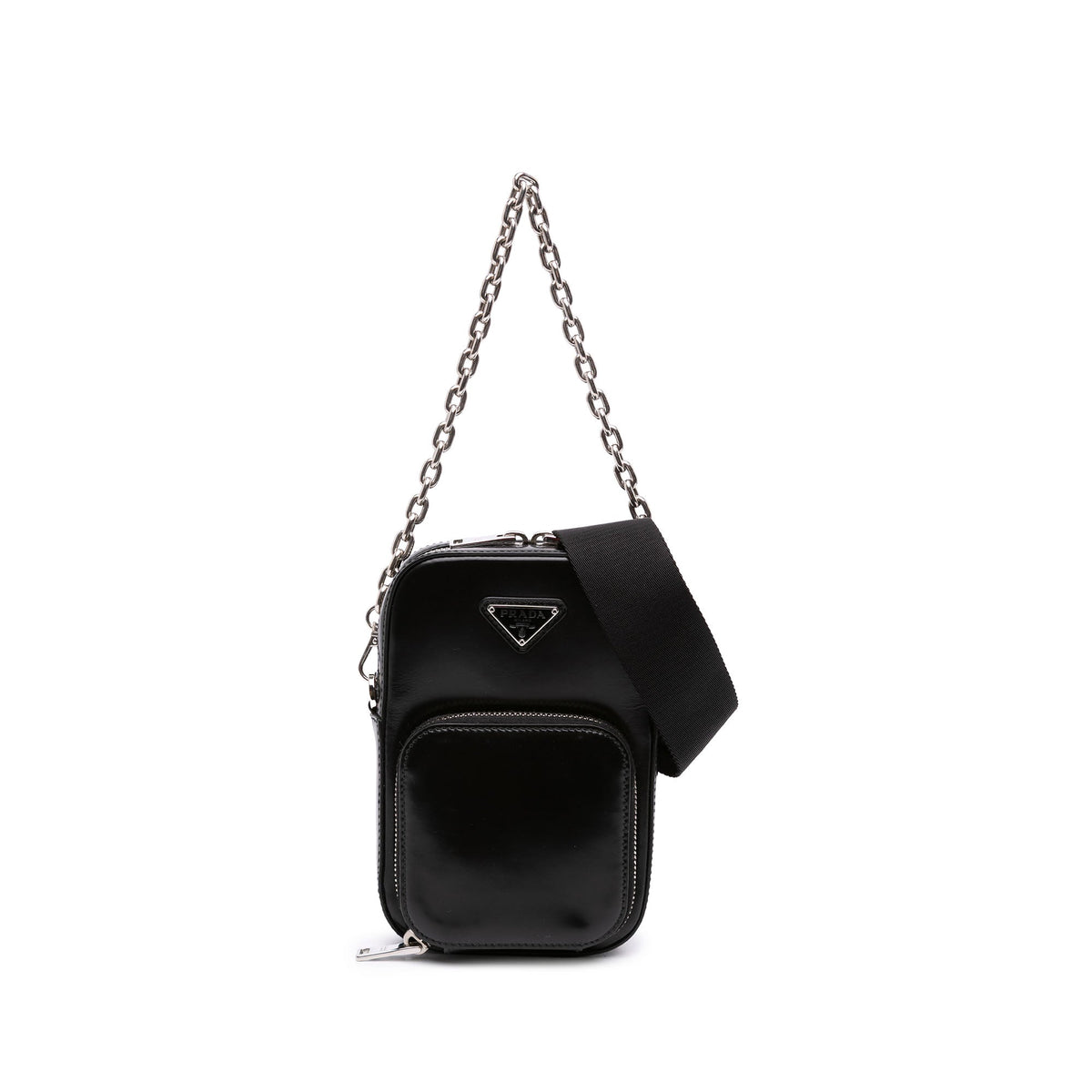 Prada Mini Brushed Leather Phone Pouch — Black