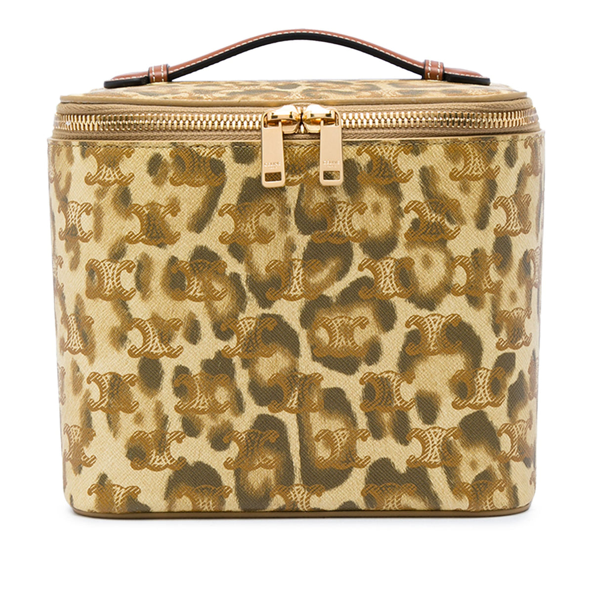 Celine Triomphe Coated Canvas Leopard Print Vanity Case — Beige