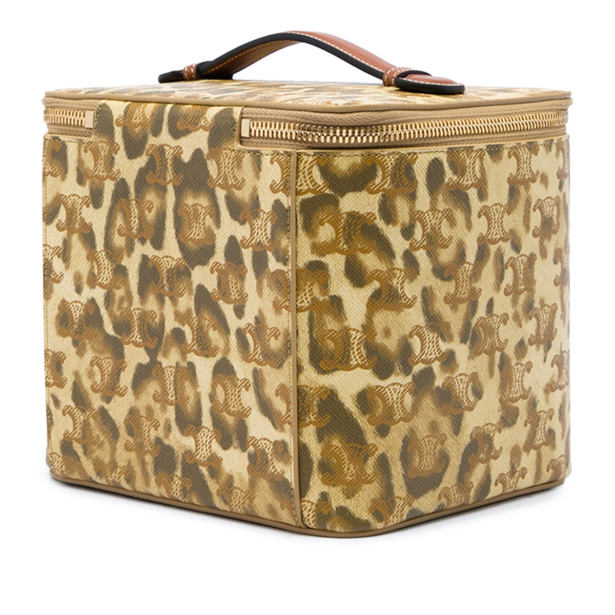 Celine Triomphe Coated Canvas Leopard Print Vanity Case — Beige