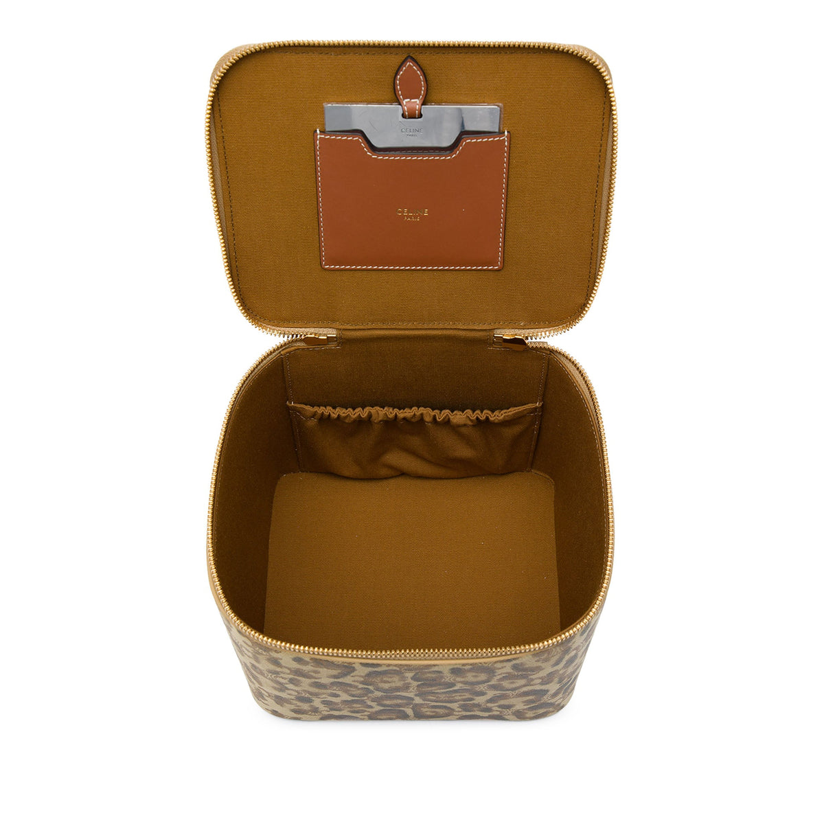 Celine Triomphe Coated Canvas Leopard Print Vanity Case — Beige