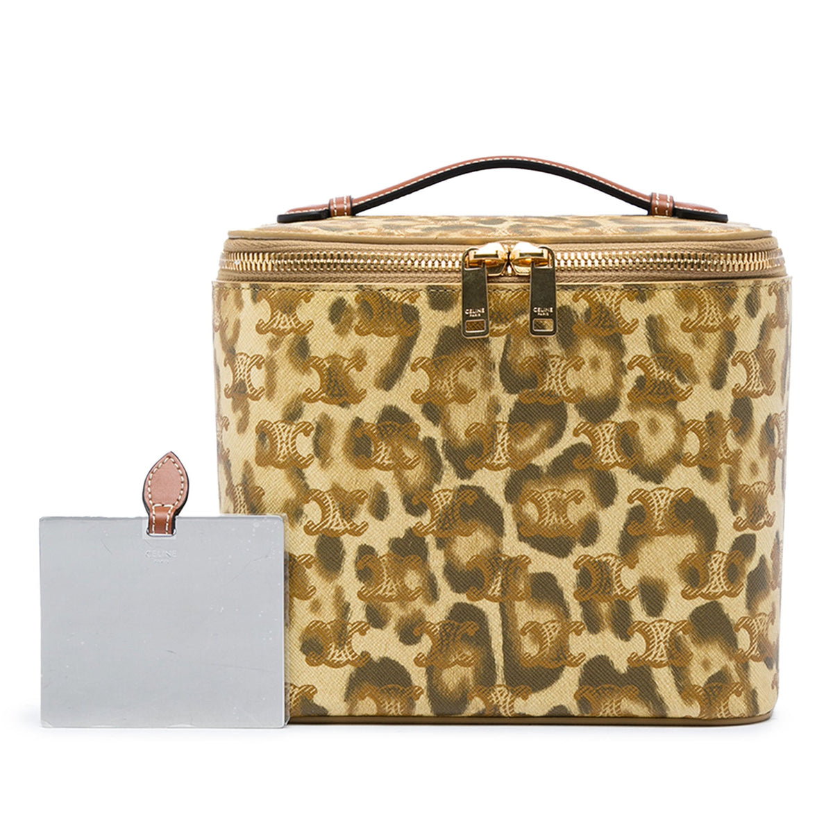 Celine Triomphe Coated Canvas Leopard Print Vanity Case — Beige
