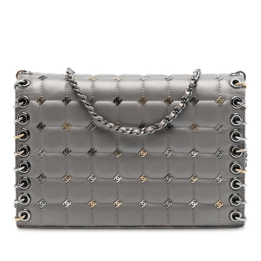 Chanel Small Lambskin Chocolate Bar CC Piercing Studded Chain Flap