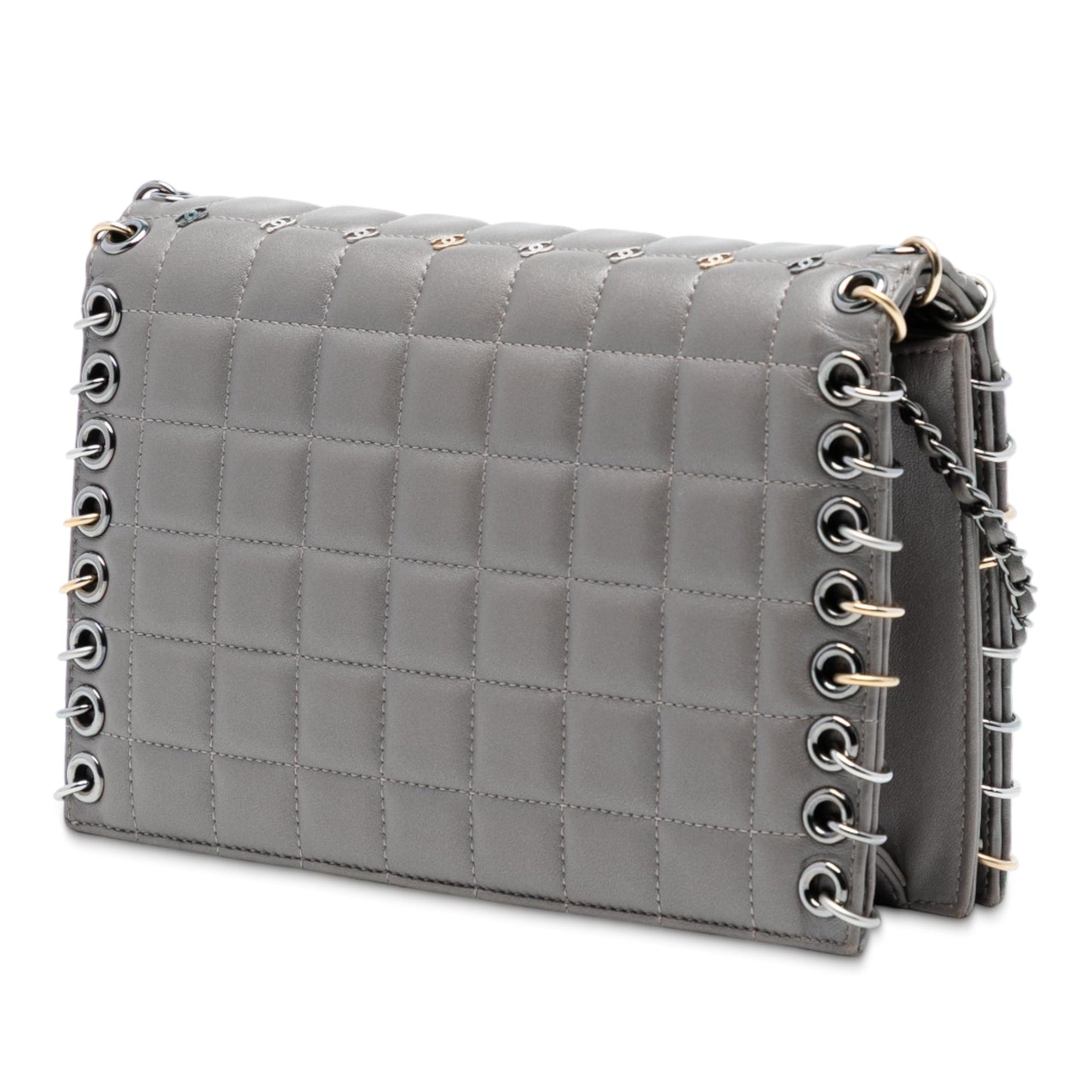 Chanel Small Lambskin Chocolate Bar CC Piercing Studded Chain Flap