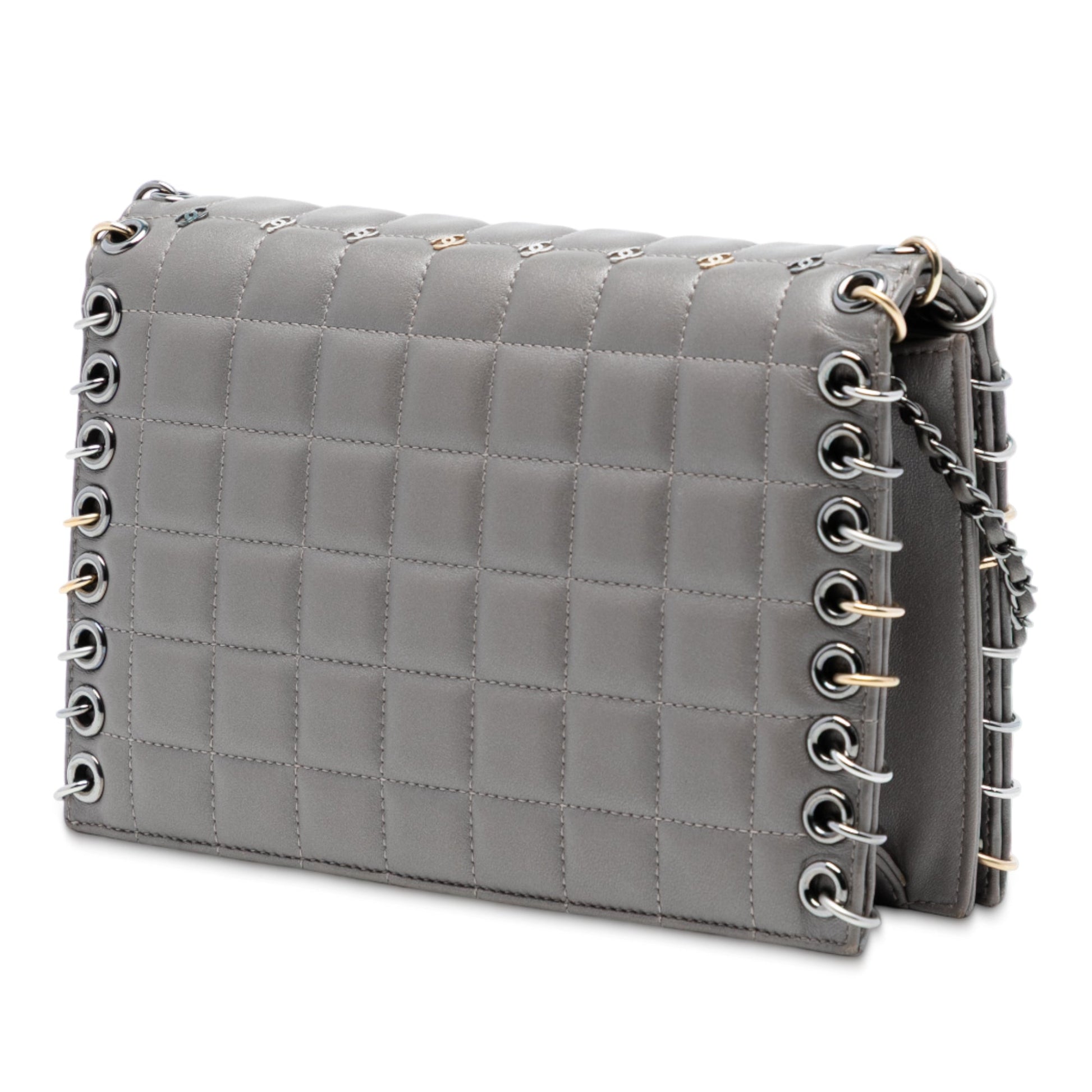 Chanel Small Lambskin Chocolate Bar CC Piercing Studded Chain Flap