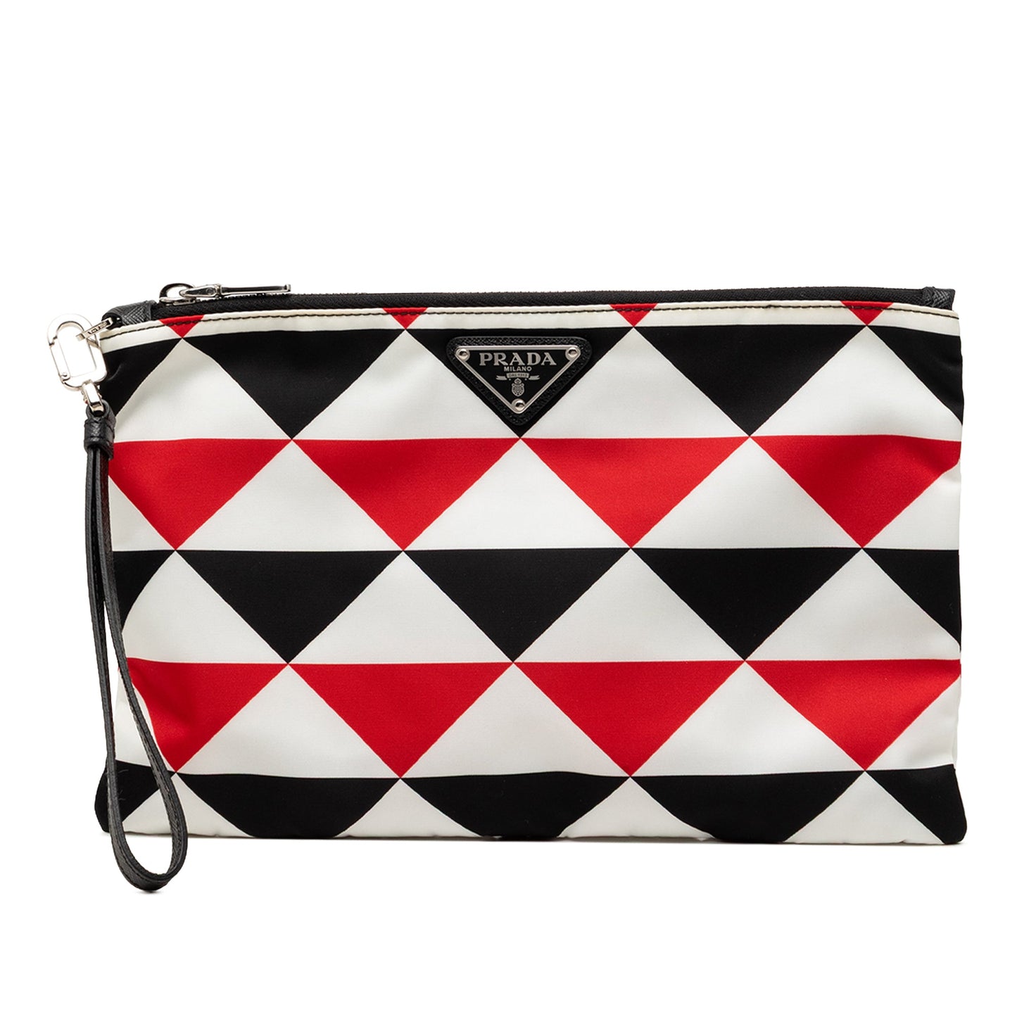 Prada Nylon Geometric Triangle Pattern Flat Clutch