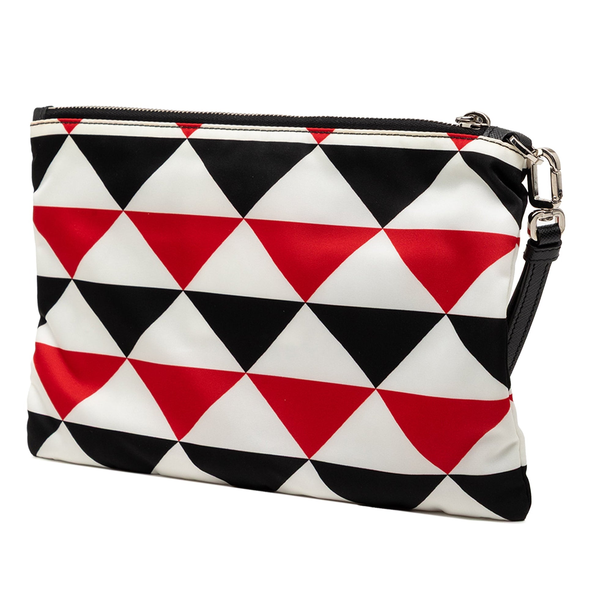 Prada Nylon Geometric Triangle Pattern Flat Clutch