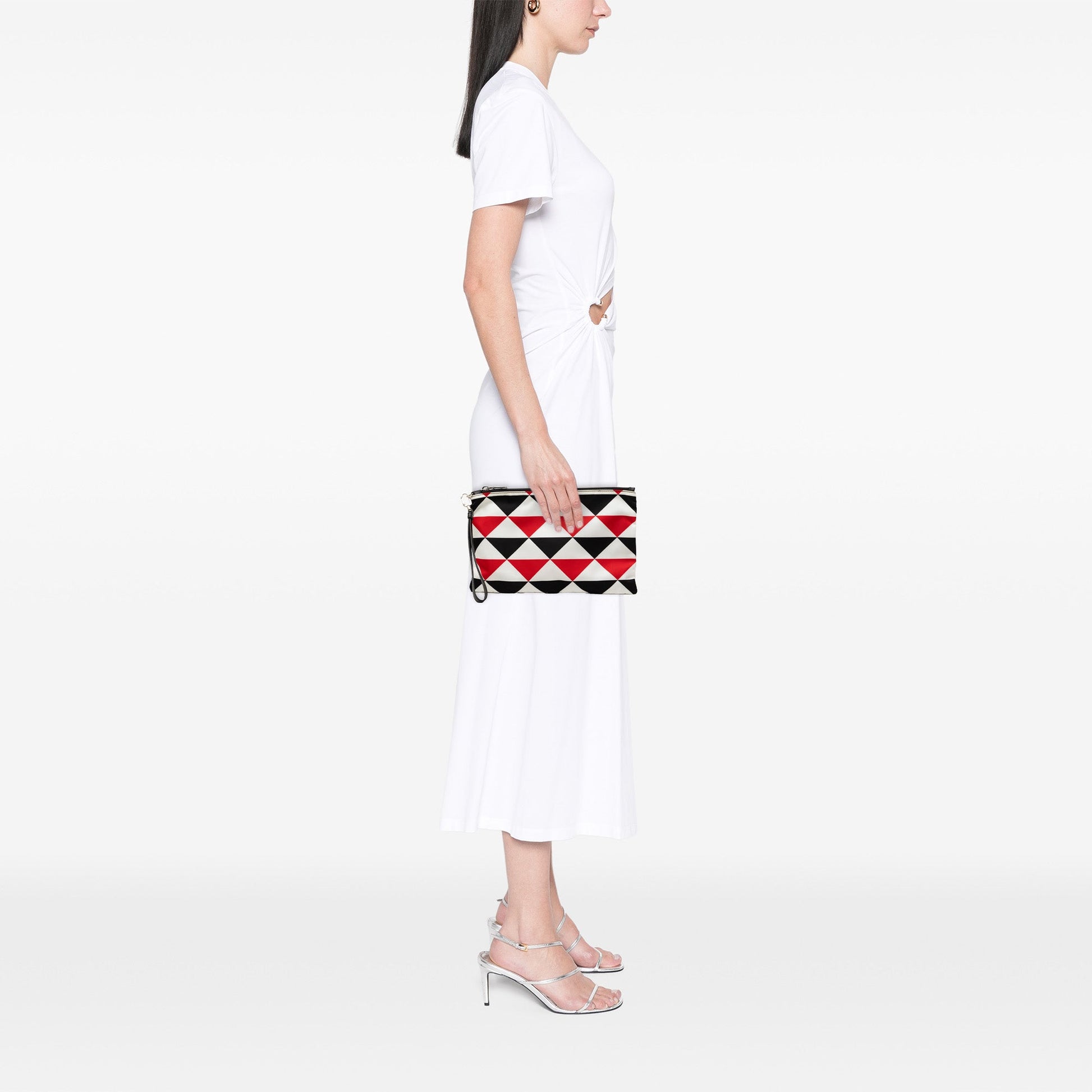 Prada Nylon Geometric Triangle Pattern Flat Clutch