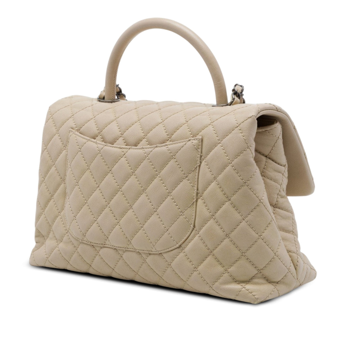 Chanel Large Quilted Caviar Coco Top Handle Bag — Beige
