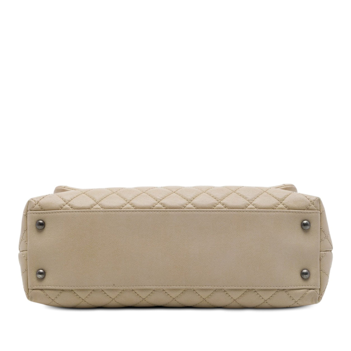 Chanel Large Quilted Caviar Coco Top Handle Bag — Beige