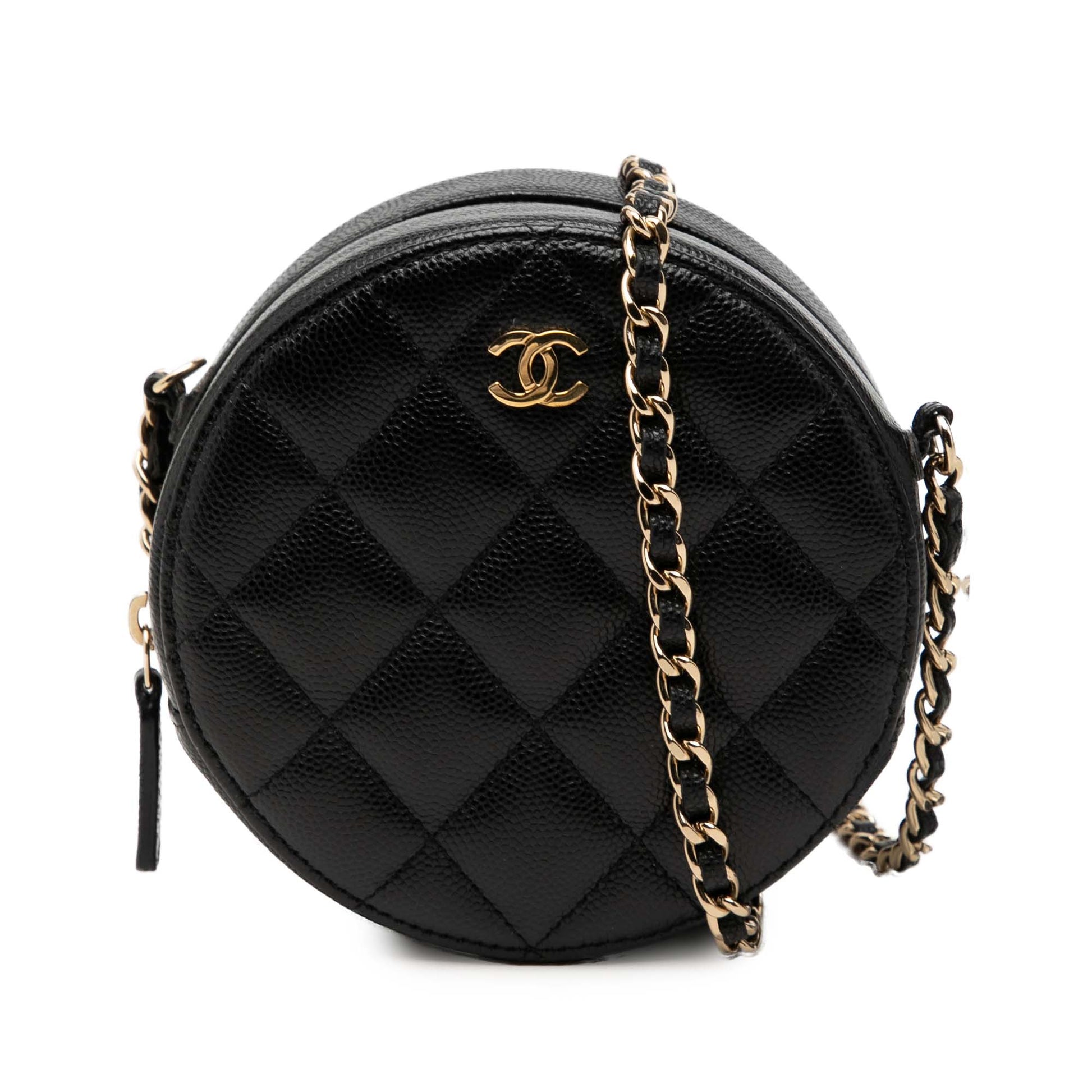 Chanel CC Quilted Caviar Round Clutch With Chain