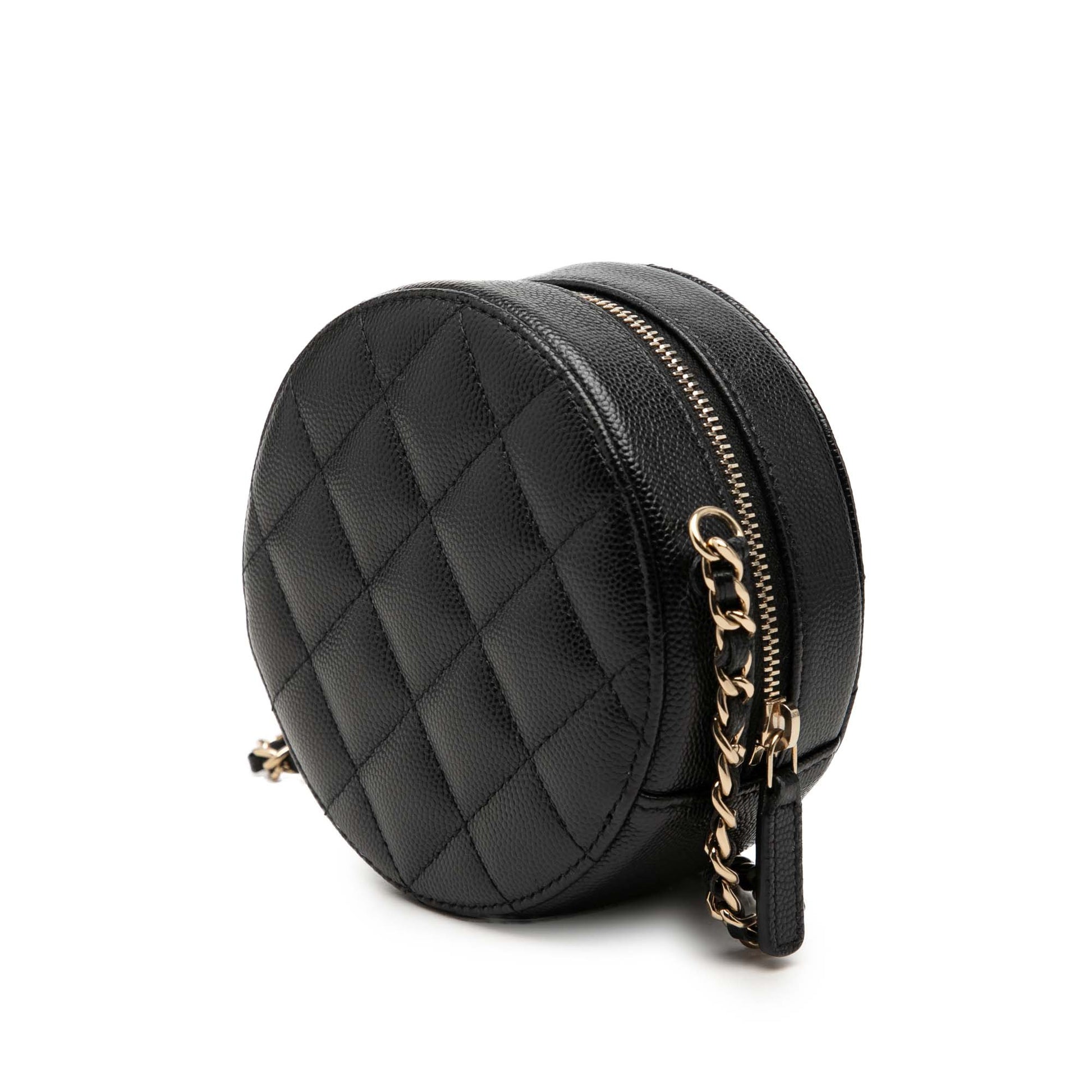Chanel CC Quilted Caviar Round Clutch With Chain