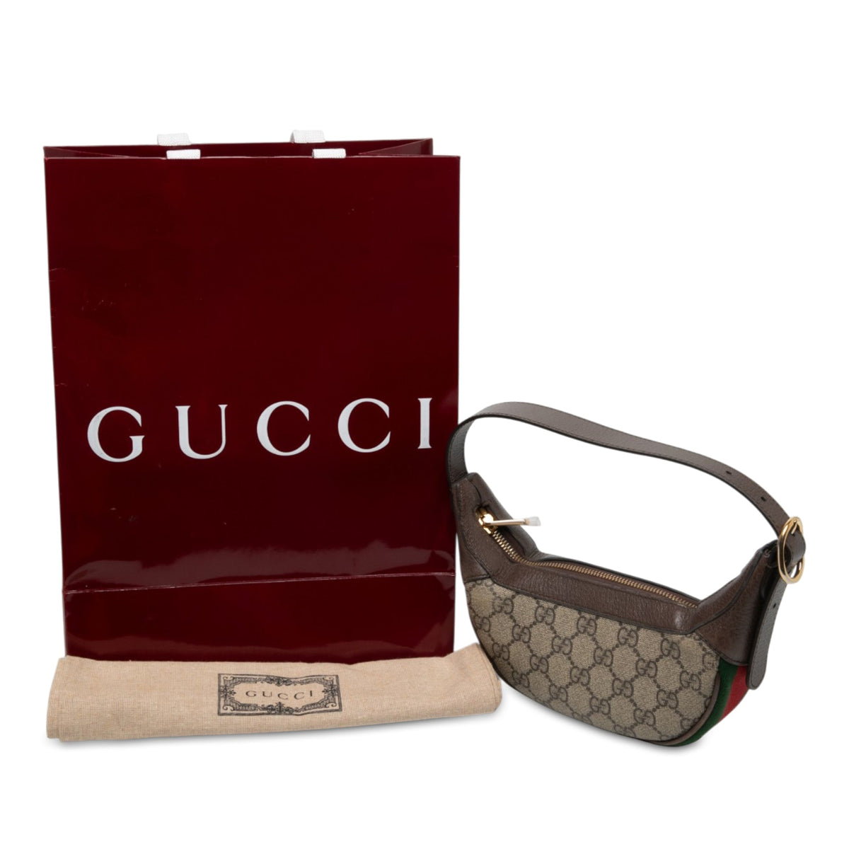 Gucci Mini GG Supreme Web Ophidia Shoulder Bag — Beige