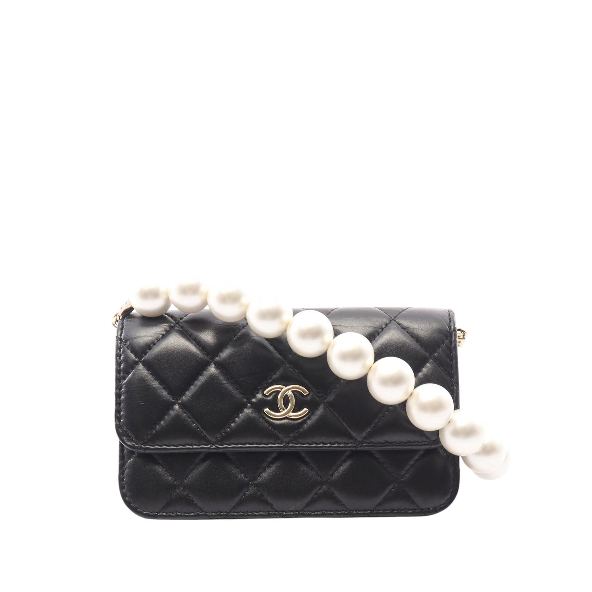 Chanel CC Quilted Calfskin Maxi Pearls Wallet on Chain