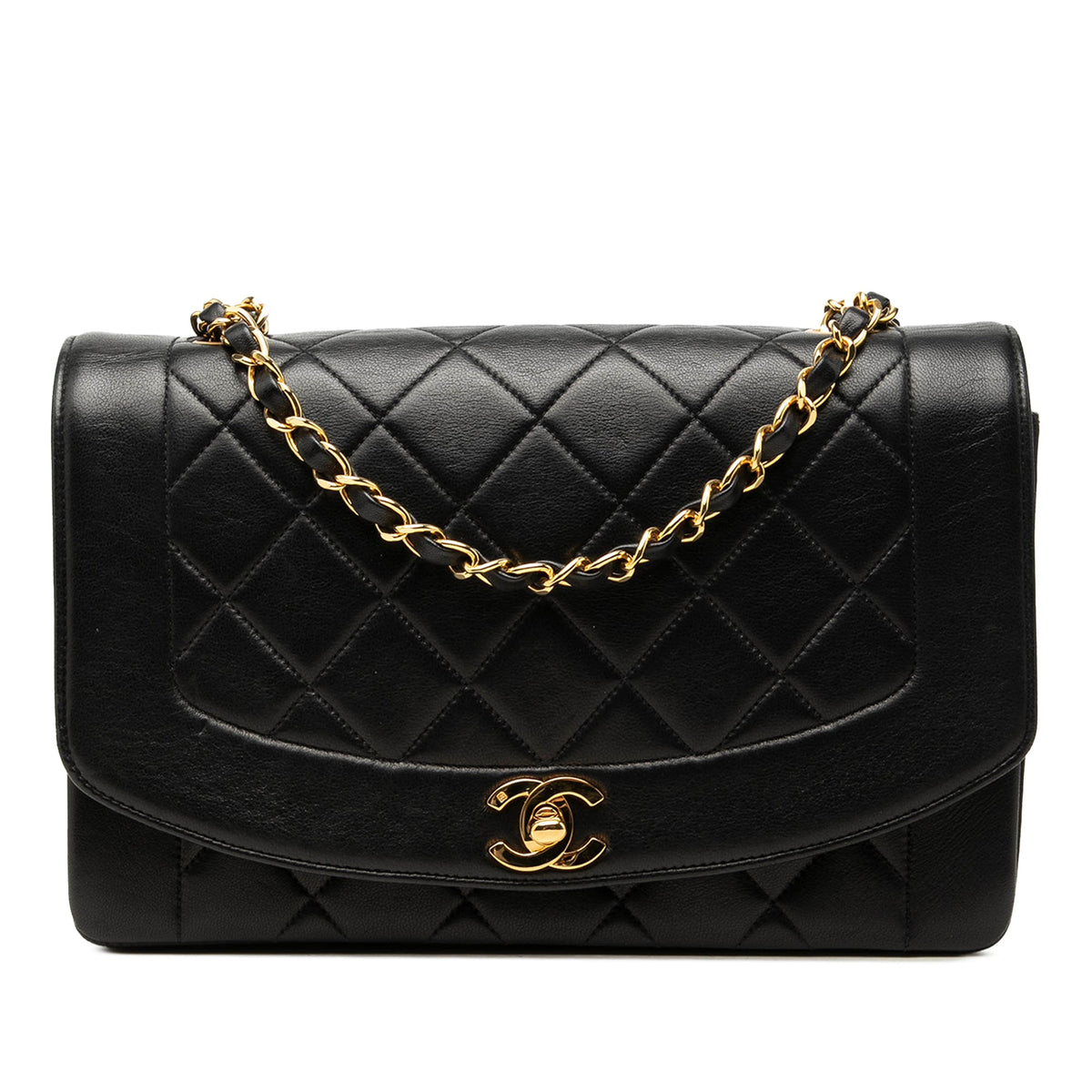 Chanel Medium Lambskin Diana Flap — Black