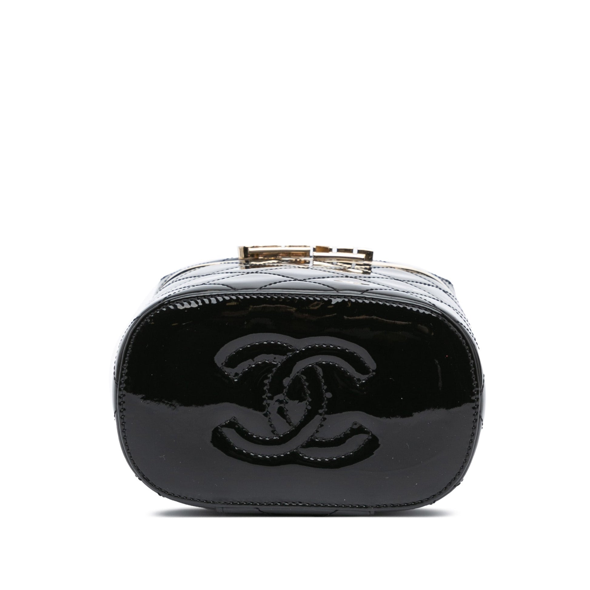 Chanel Quilted Patent Logo Chain Vanity Case