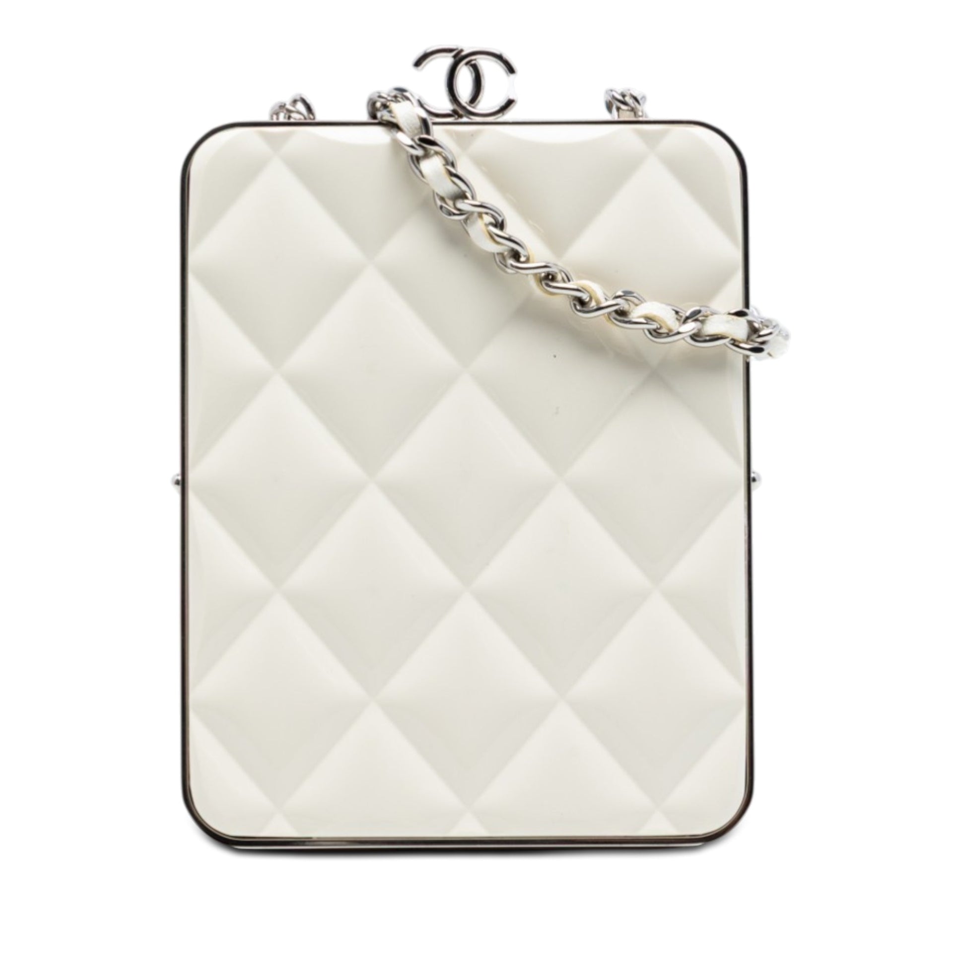 Lambskin and Acrylic Kiss Clutch with Chain